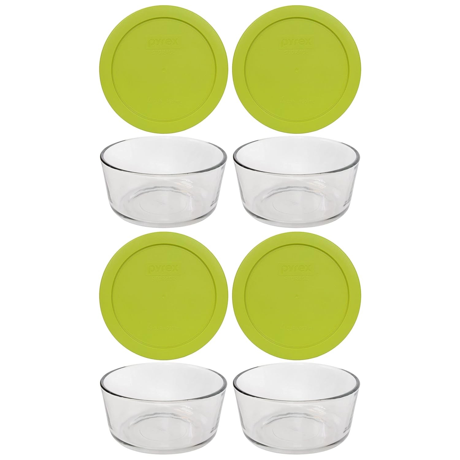 7201 4-Cup Glass Bowls & 7201-PC Edamame Green Lids 4-Pack Perfect Meal Prep