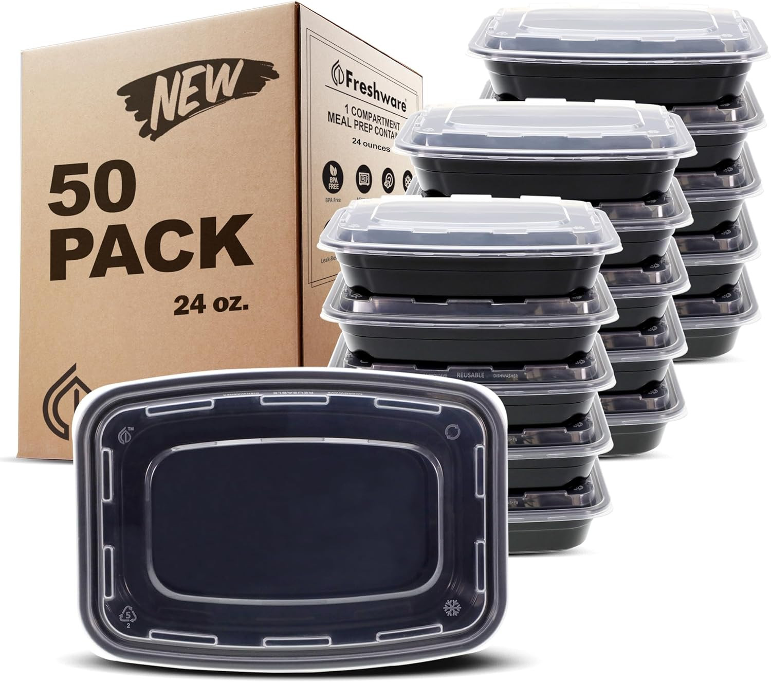 Meal Prep Containers [50 Pack] 1 Compartment with Lids, Food Storage Containers,