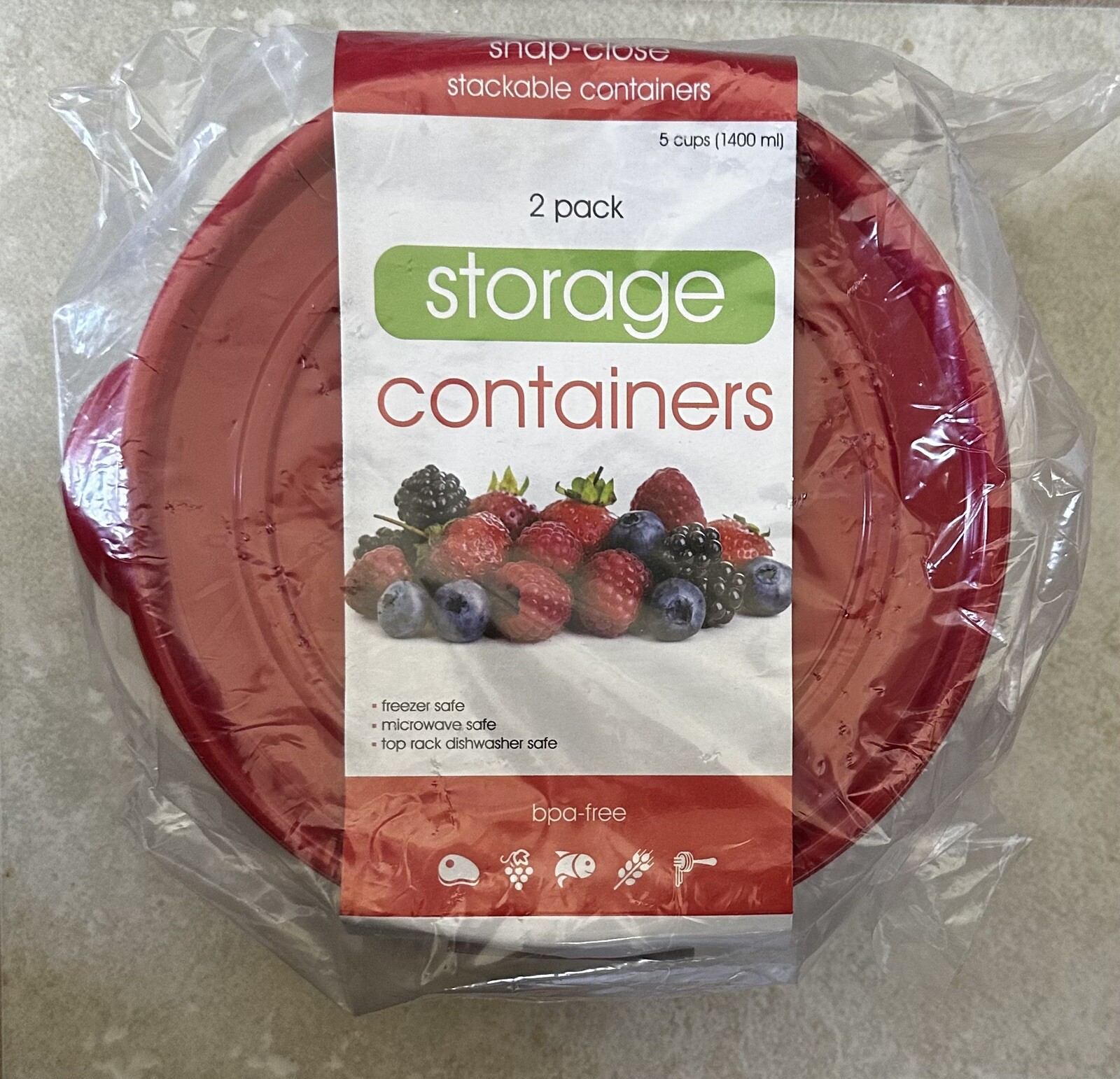 Large 2 Pack Plastic Storage Containers, 5 Cup, 1400 Ml, Brand New, Set of 3