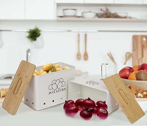 CANISTER SET Potatoes Onions Storage Containers White 2 Pack GDFJIY