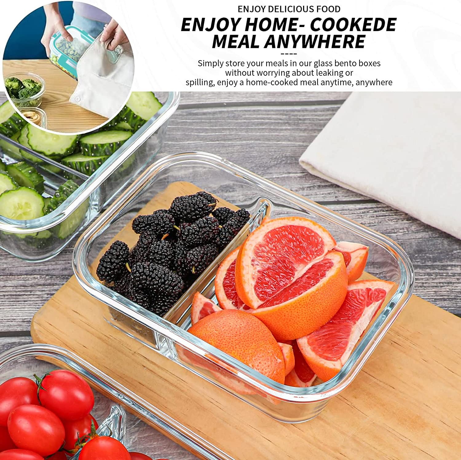 10 Packs 30oz Glass Meal Prep Containers 2 Compartments,Glass Food Storage Co…