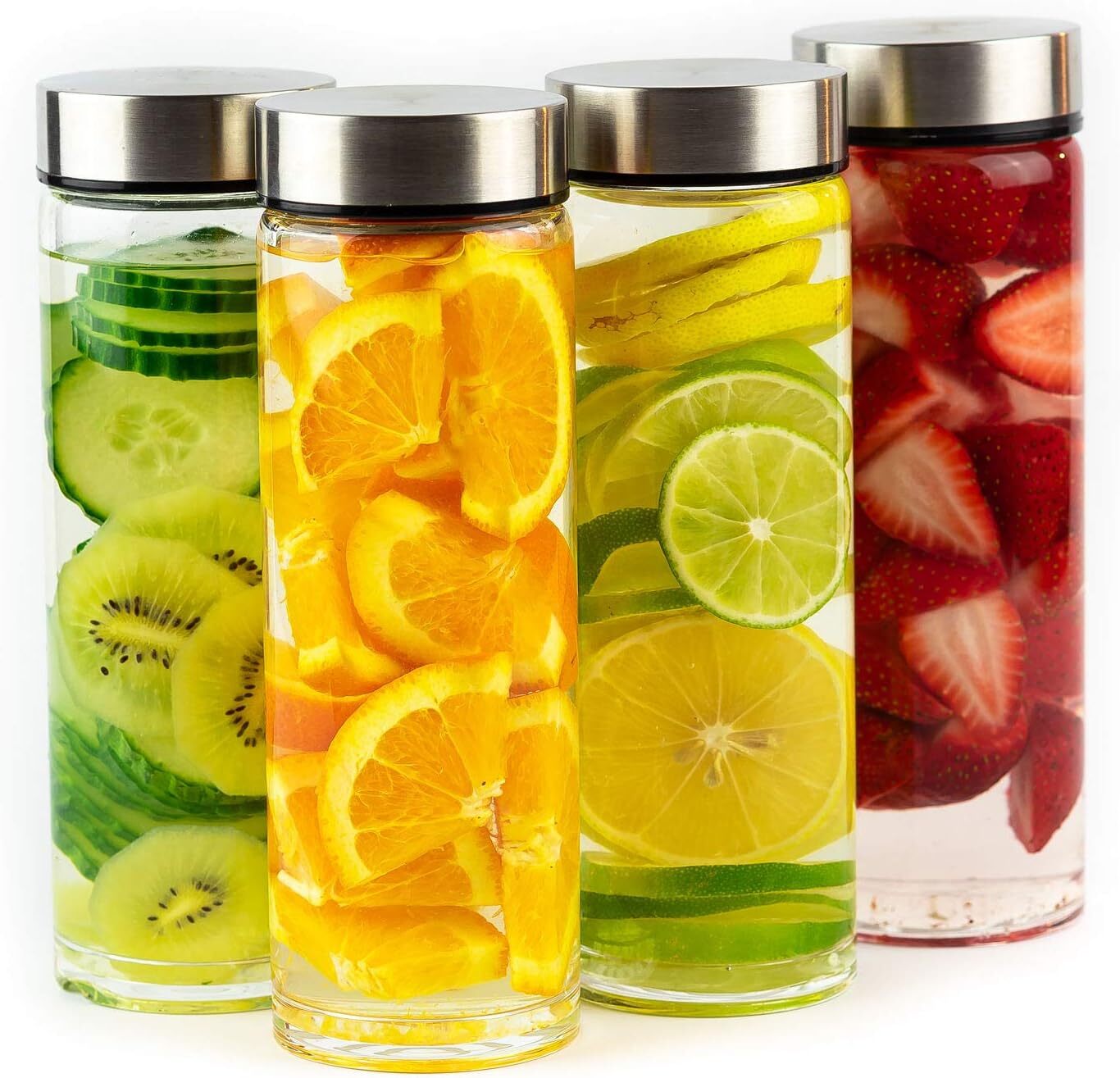 Juice Bottles – 4 Pack Wide Mouth Glass Bottles with Lids – for Juicing