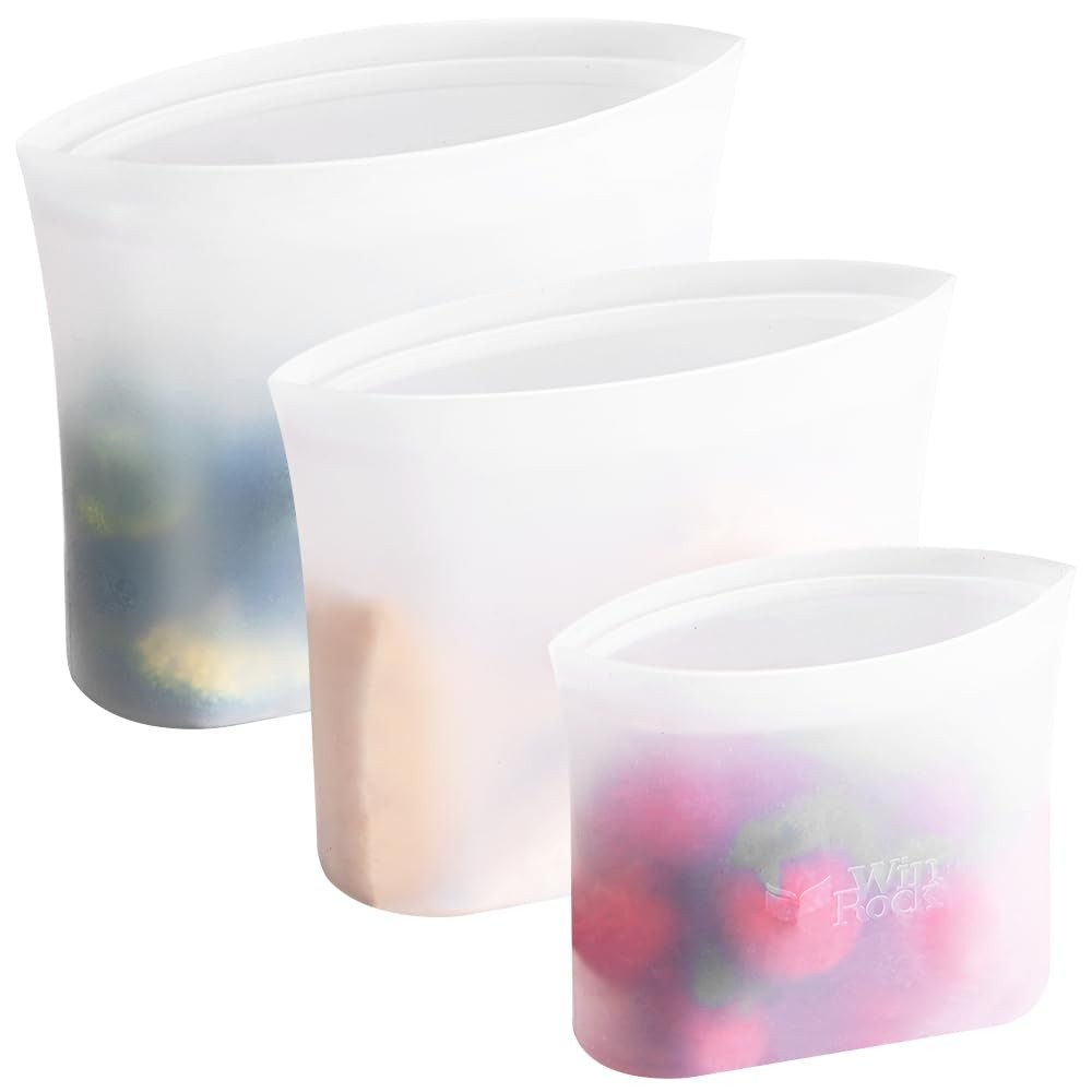 “Reusable Silicone Food Storage Bags – Stand Up Zip Containers, 3 Pack”