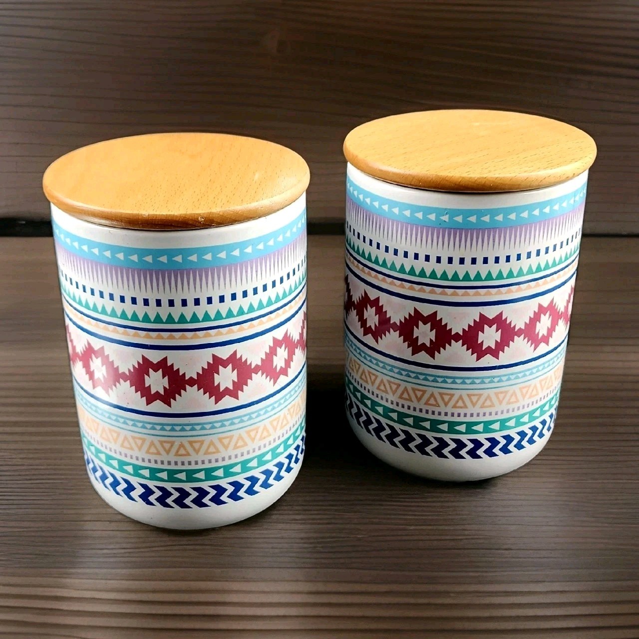 CORE KITCHEN Southwestern style, Set of 2 Stoneware Canisters, 6.25″ Tall
