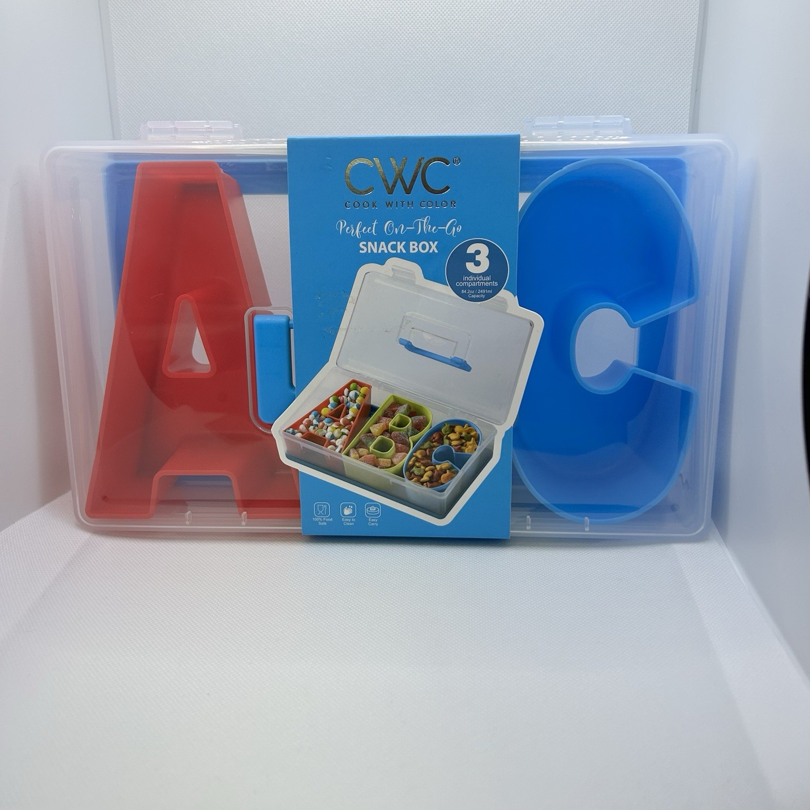 CWC ABC Portable Snack Box 3 Compartment Kids Lunch Organizer BPA Free NEW