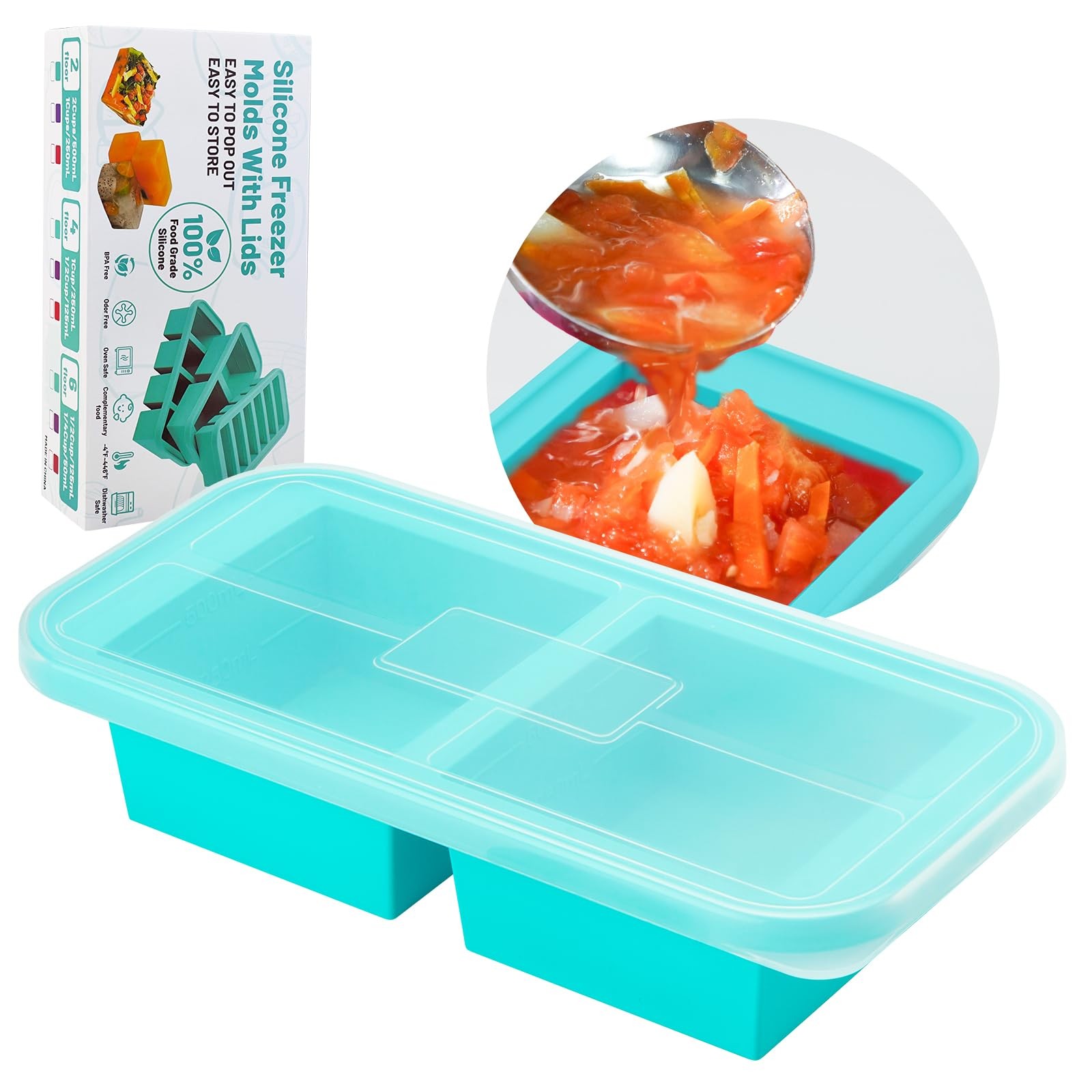 2 Cups Silicone Freezer Molds With Lids,Silicone Soup Freezer Container Molds…