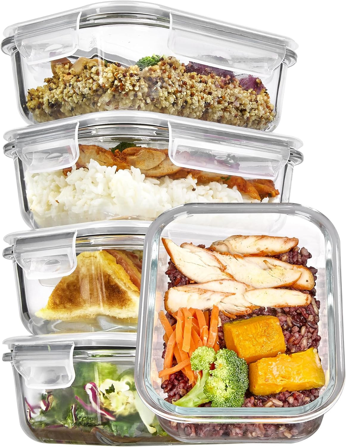 5Pack 22Oz Glass Storage Containers with Lids, Glass Meal Prep Food Container Se