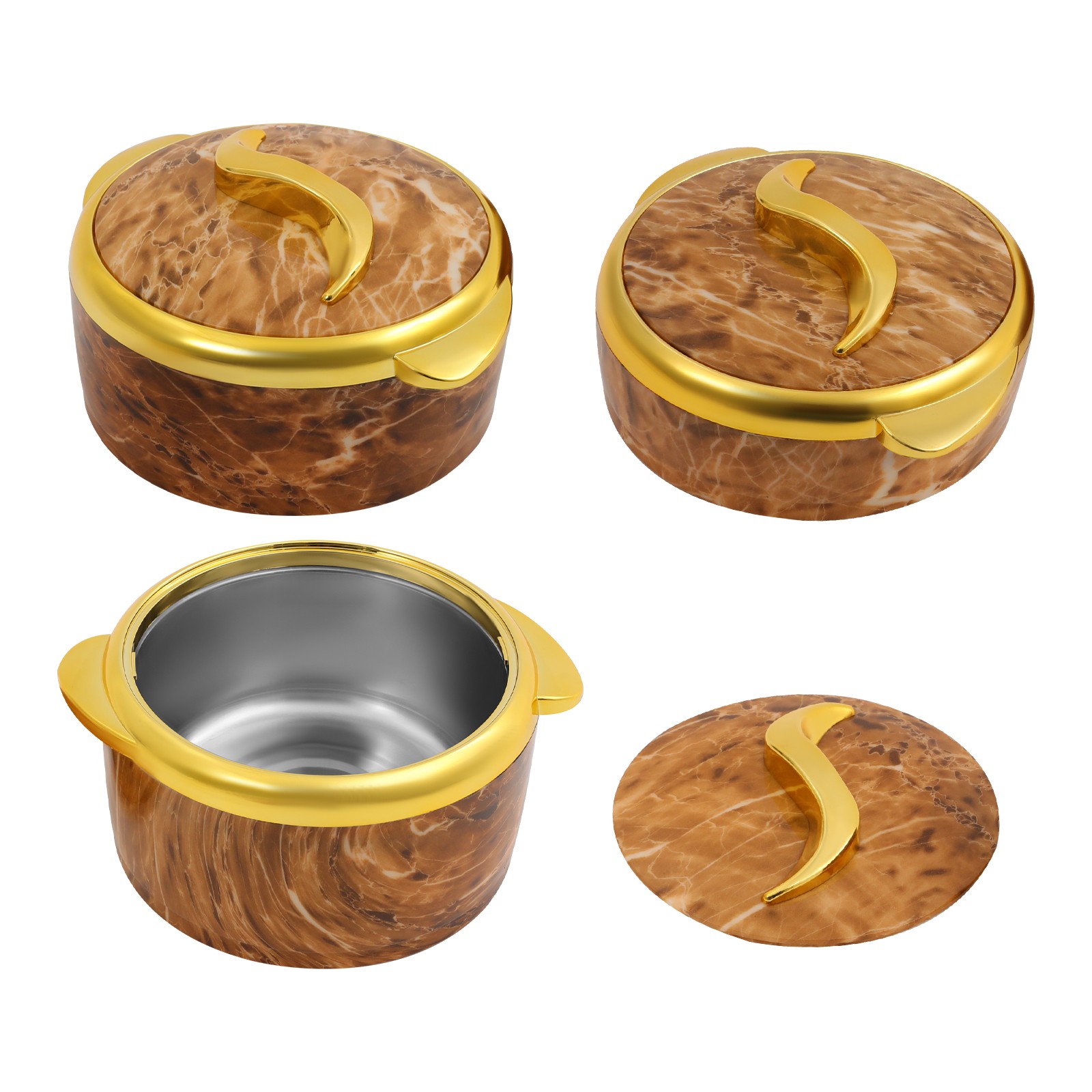 3-Piece Thermal Dish Set Insulated Stainless Steel Container W/ Lids Yellow+Gold