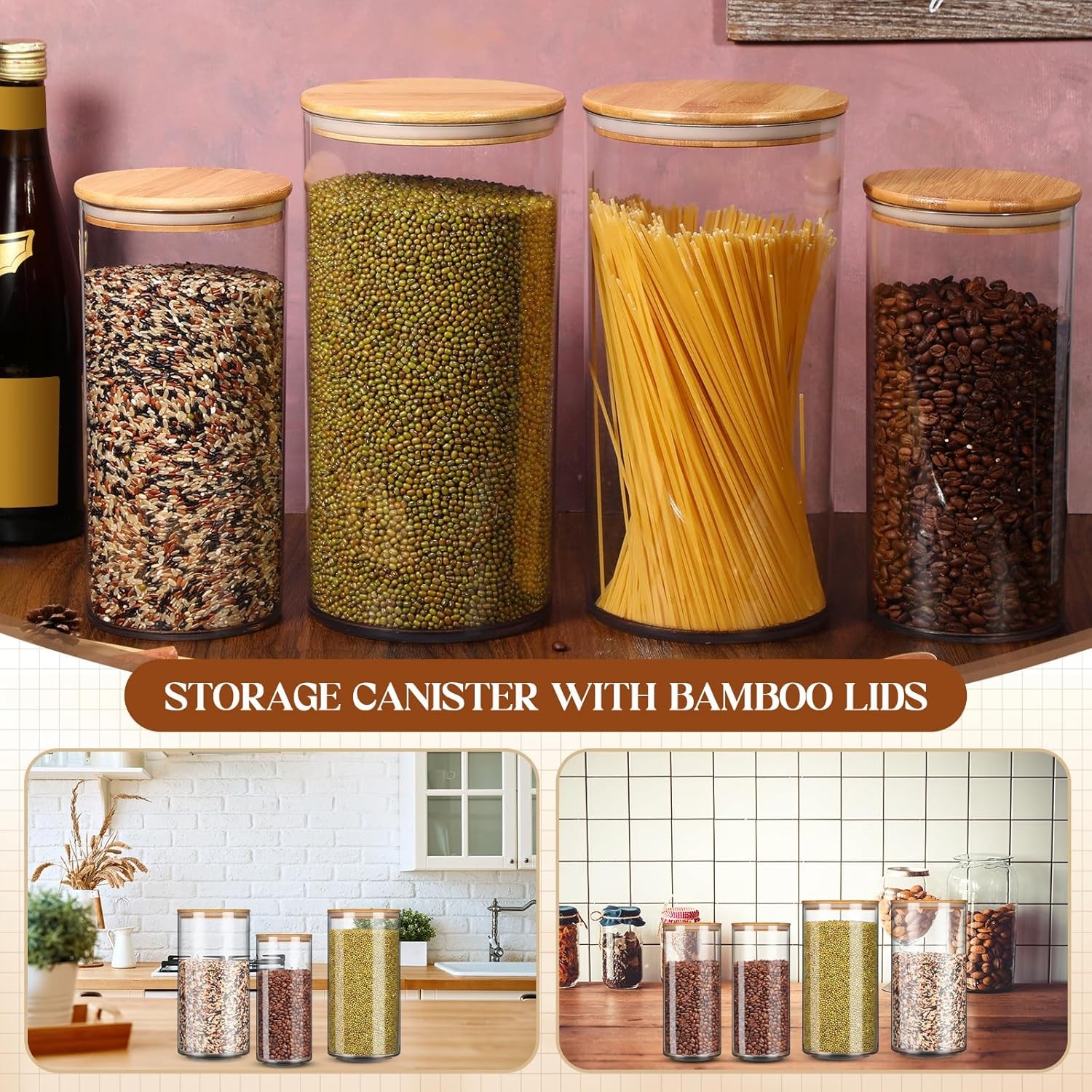 4 Pcs Large Acrylic Storage Canister 180 oz and 93 oz Jars with Bamboo Lids