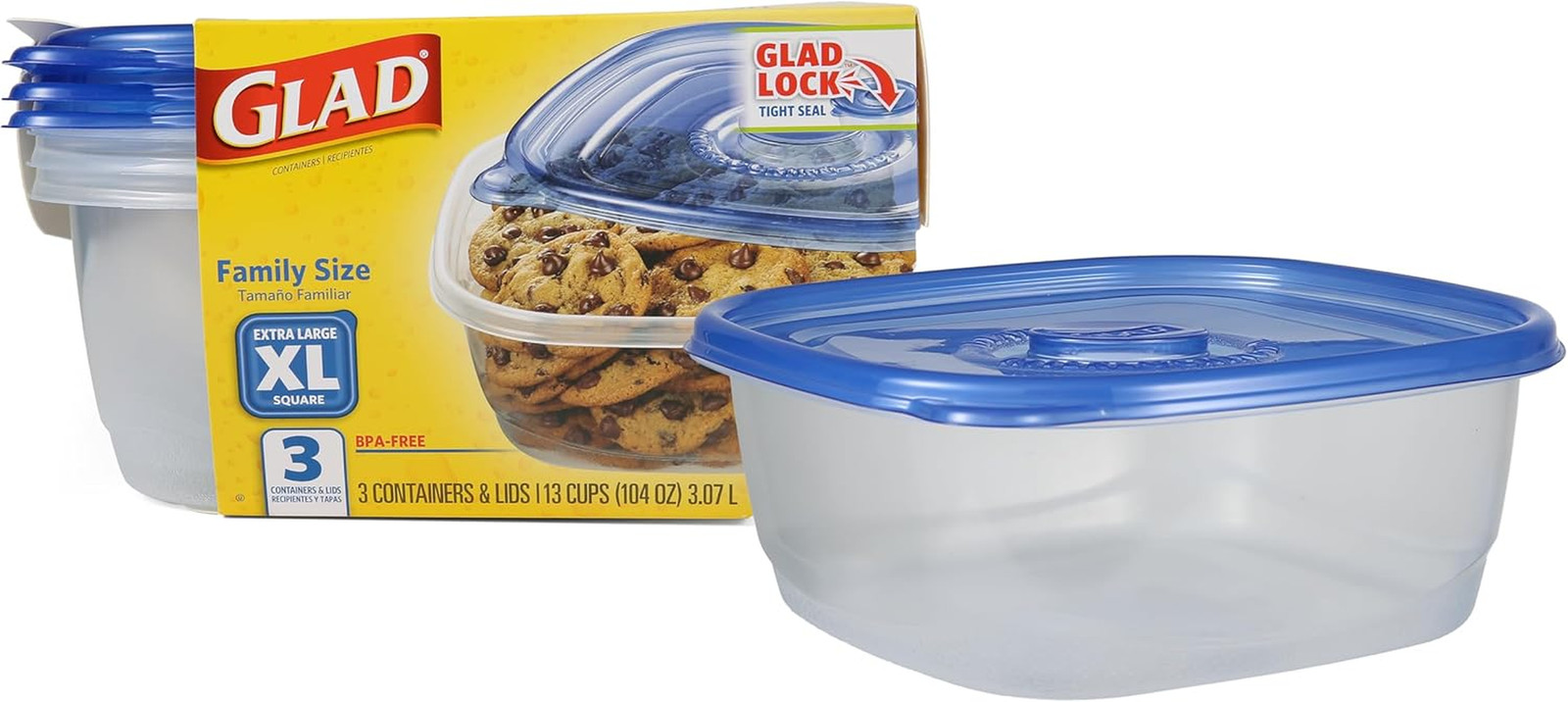 Glad Gladware XL Square Food Storage Containers with Lock Tight Lids, Bpa-Free F