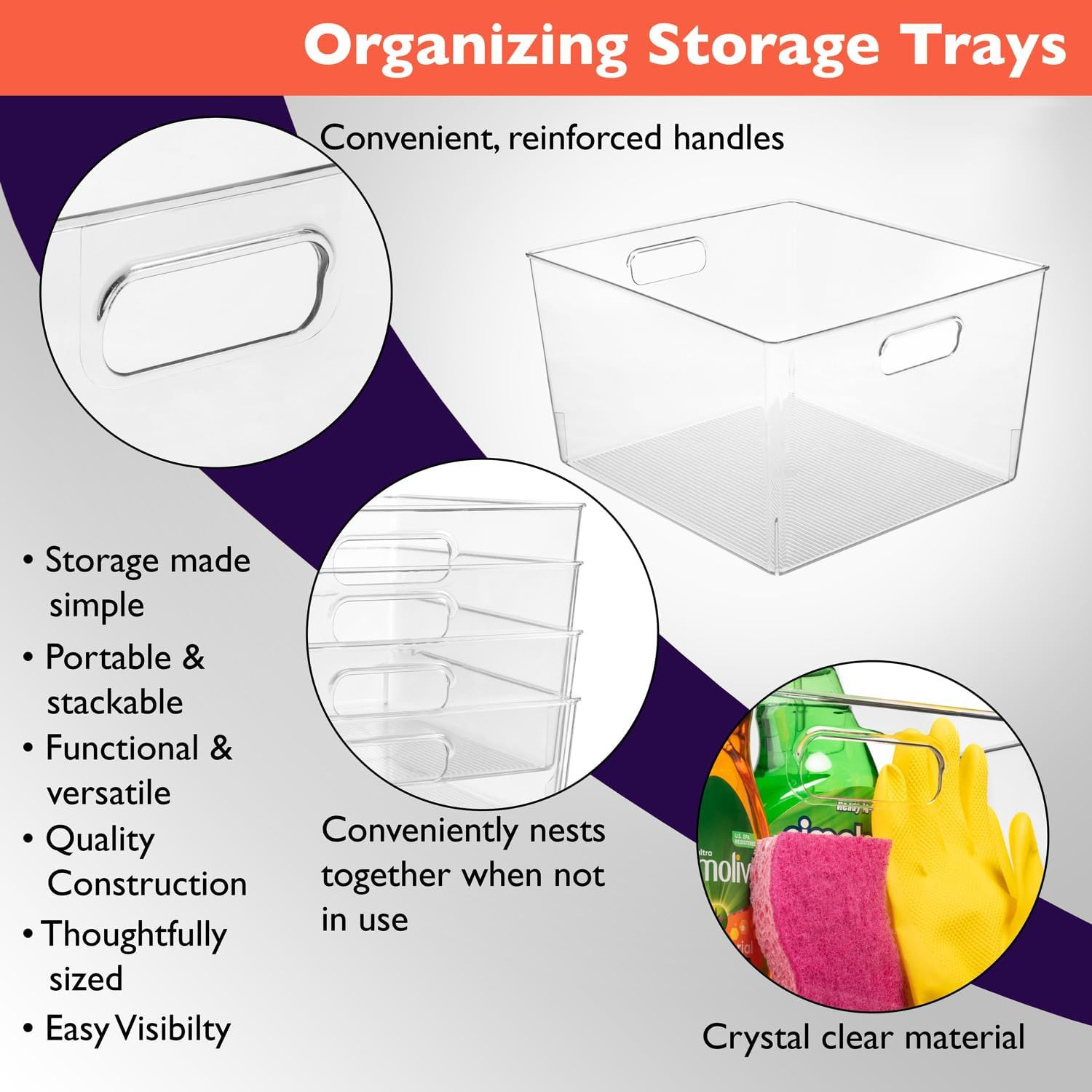 Clear Plastic Storage Bins – XL 8 Pack Perfect Kitchen or Pantry Organization Fr