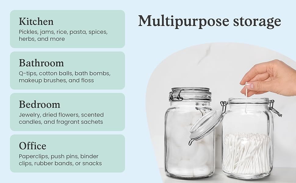 Set of 3 Glass Mason Jar with Airtight Lid 50 Ounces | Glass Storage Container