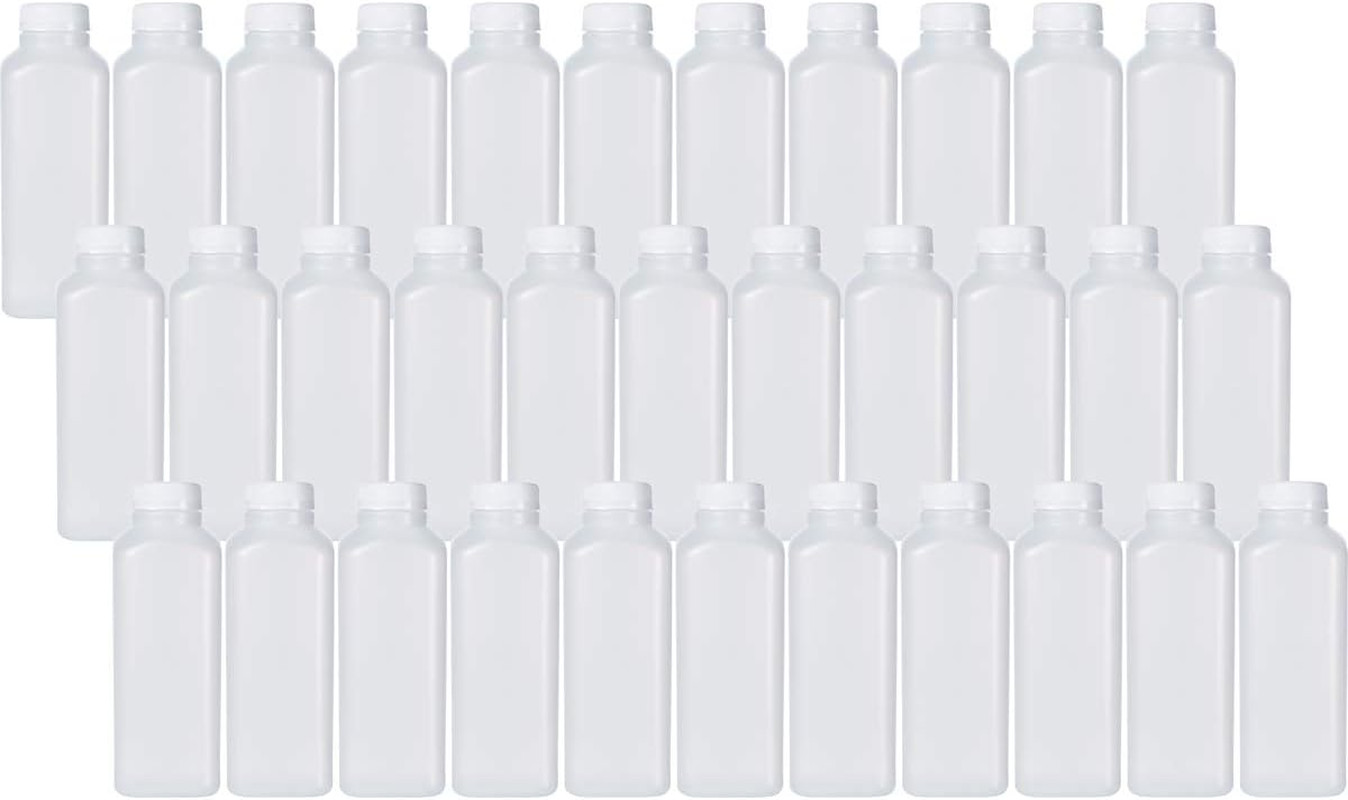 16 Oz Empty Plastic Juice Bottles with Tamper Evident Caps – 33 Pack Drink Conta