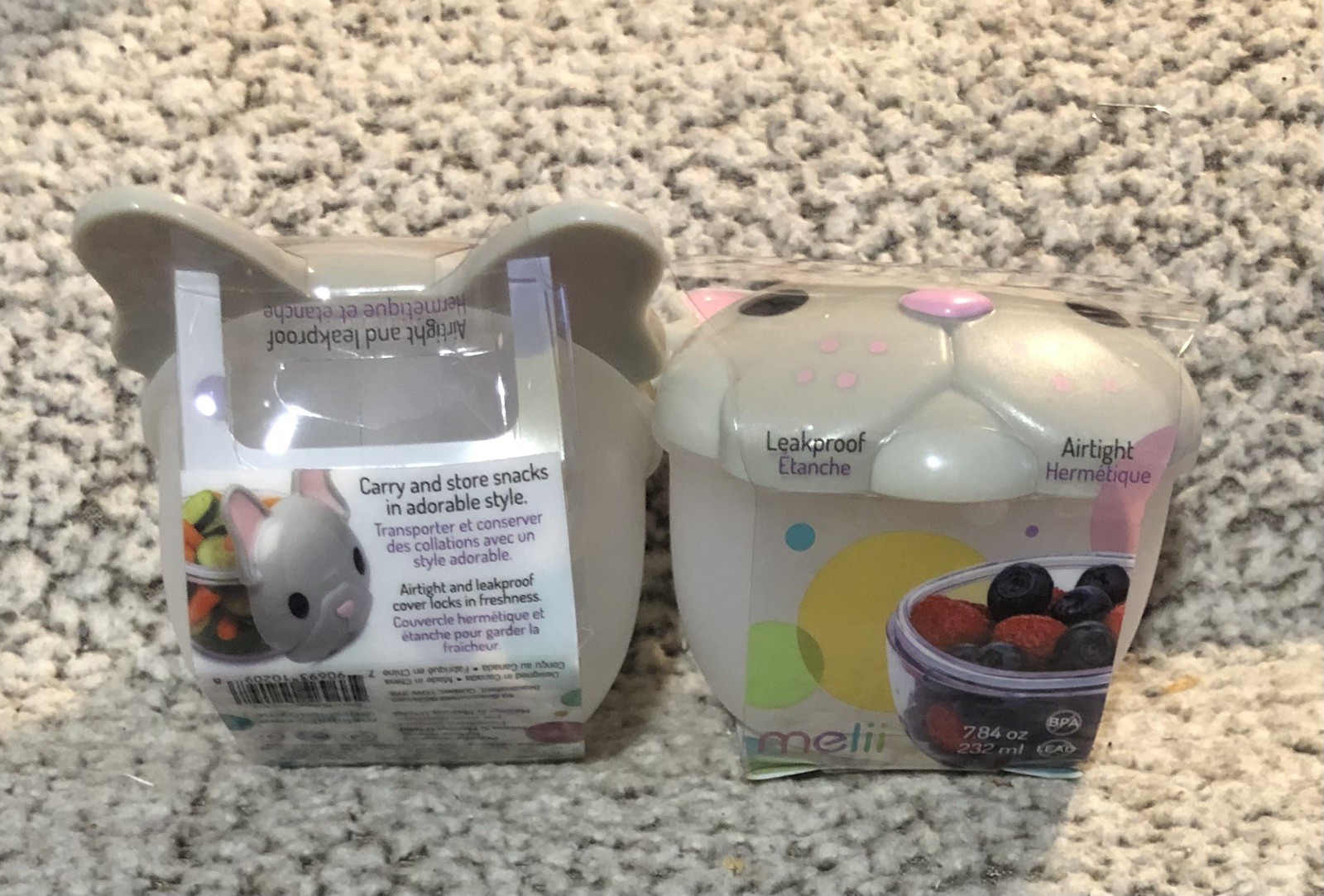Melii Pink & Grey Snack Container Small Bulldog Design Pet 7.840z – Set of 2