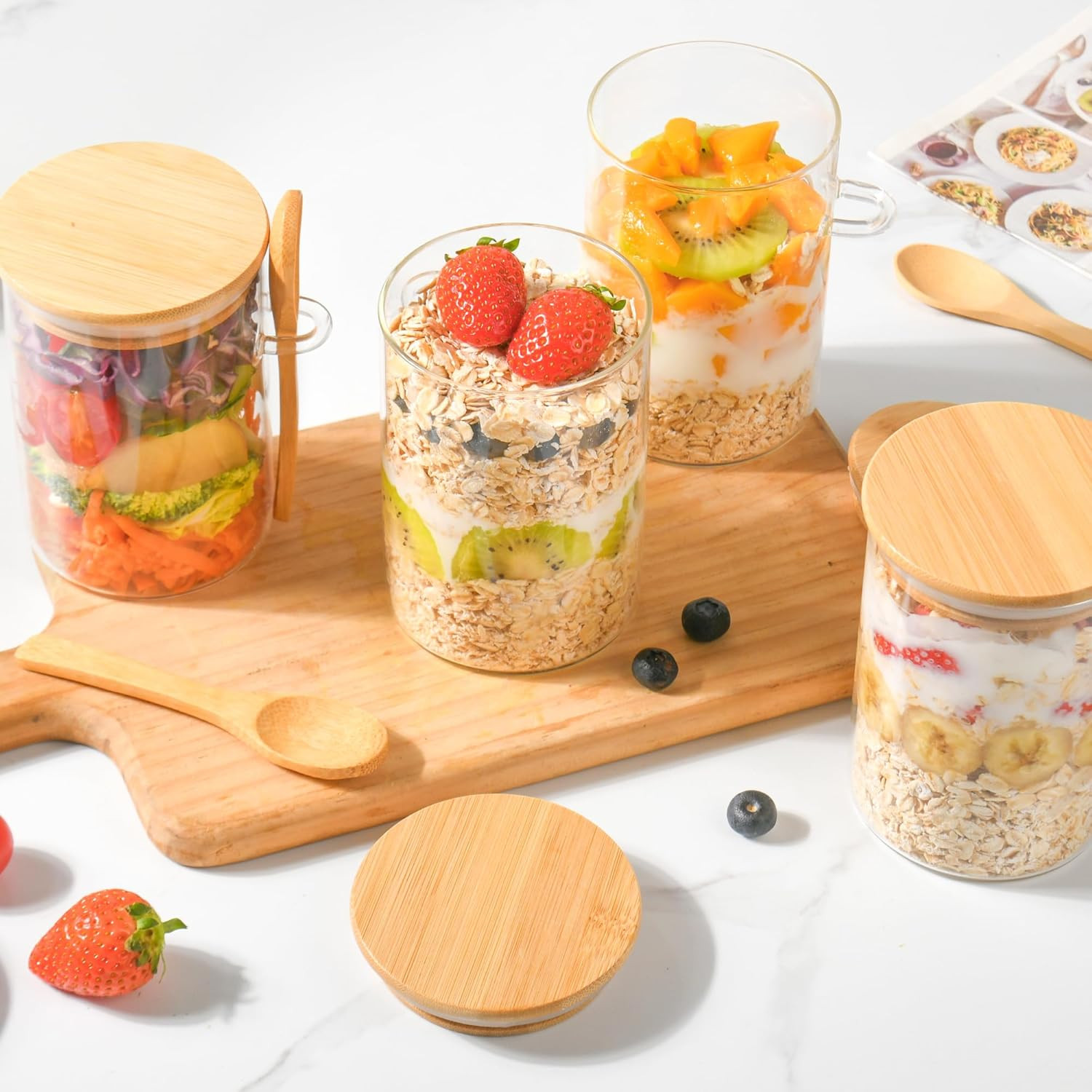Overnight Oats Containers with Lids,4 Pack 18Oz Overnight Oats Jars with Spoons,