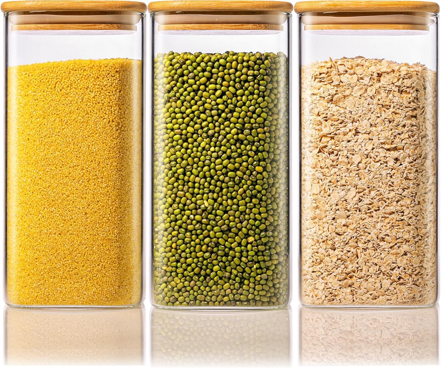 57oz 3 Pack Square Glass Jars W/ Bamboo Lids Glass Food Storage Containers