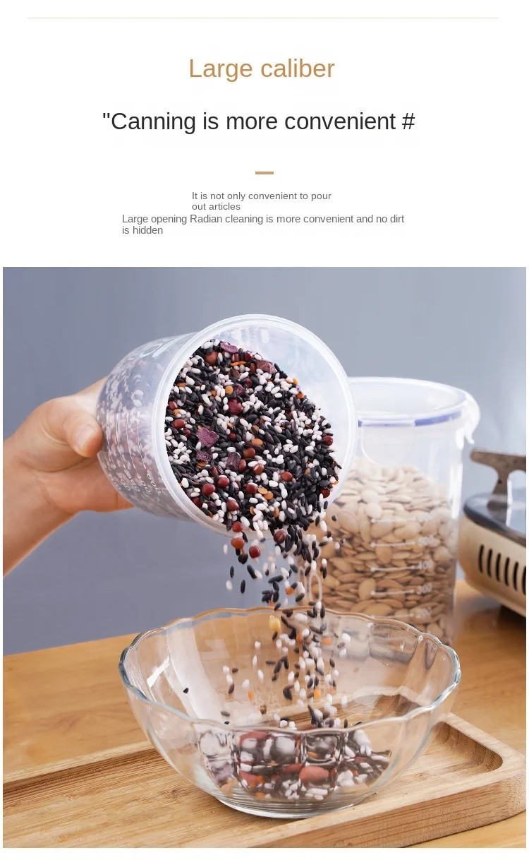 Airtight Grain Storage Container Clear Food Jar Kitchen Organizer 600-1500ML