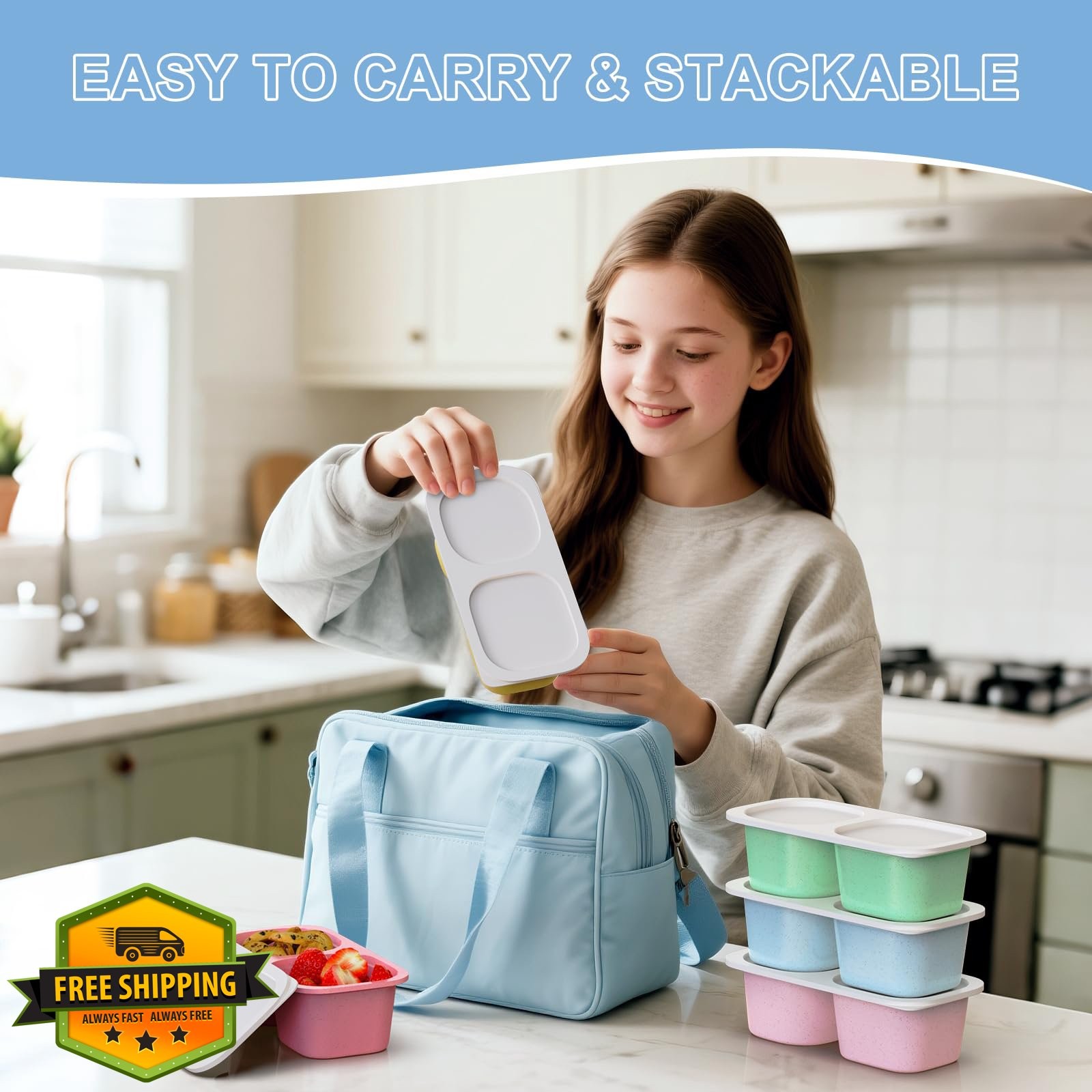 LUOFNI 5 Pack Reusable Snack Containers Classic Color
