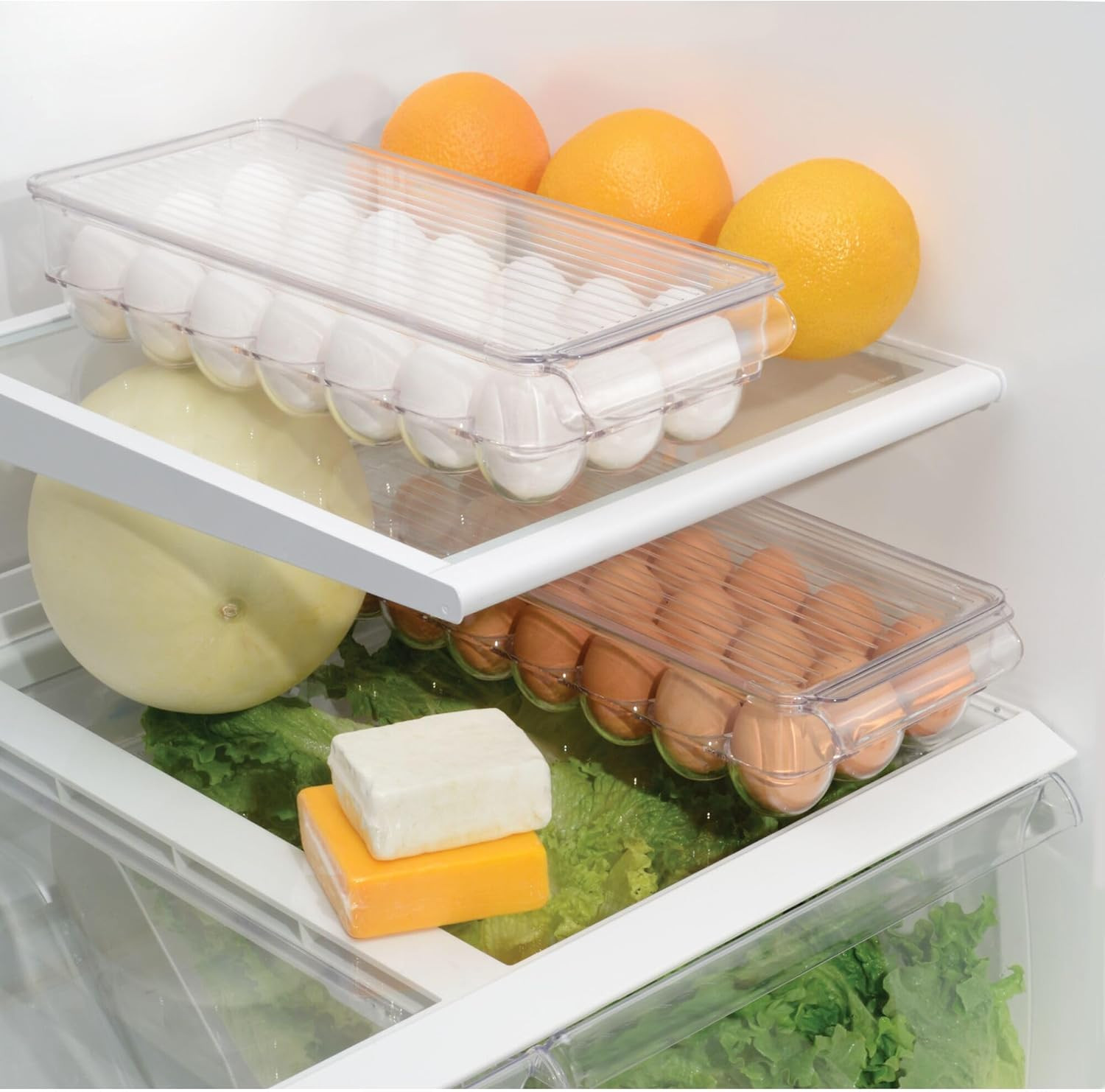 Clear Plastic Egg Holder for Fridge with Lid, 21 Egg | Storage Container, Organi