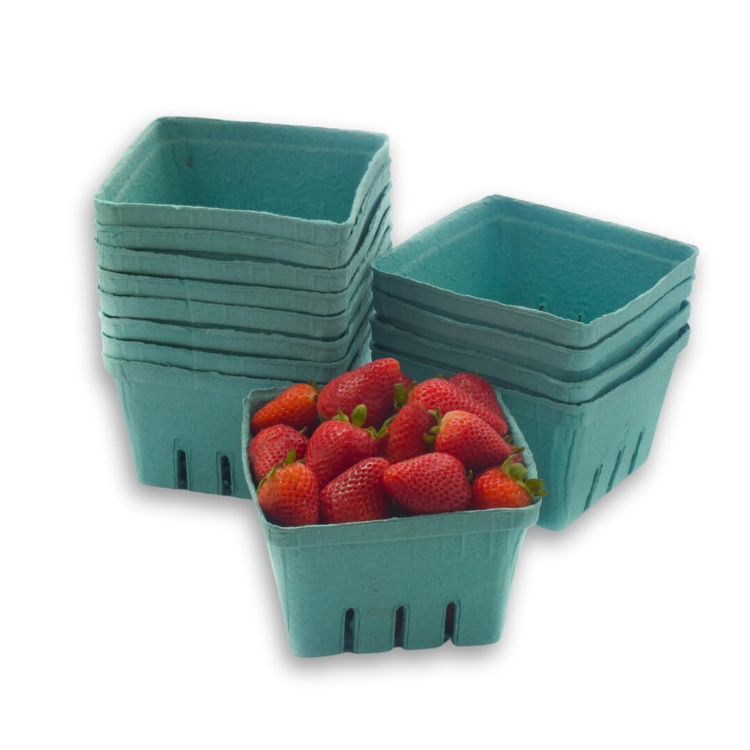 Quart Green Molded Pulp Fiber Berry/Produce Vented Basket 20 Pieces