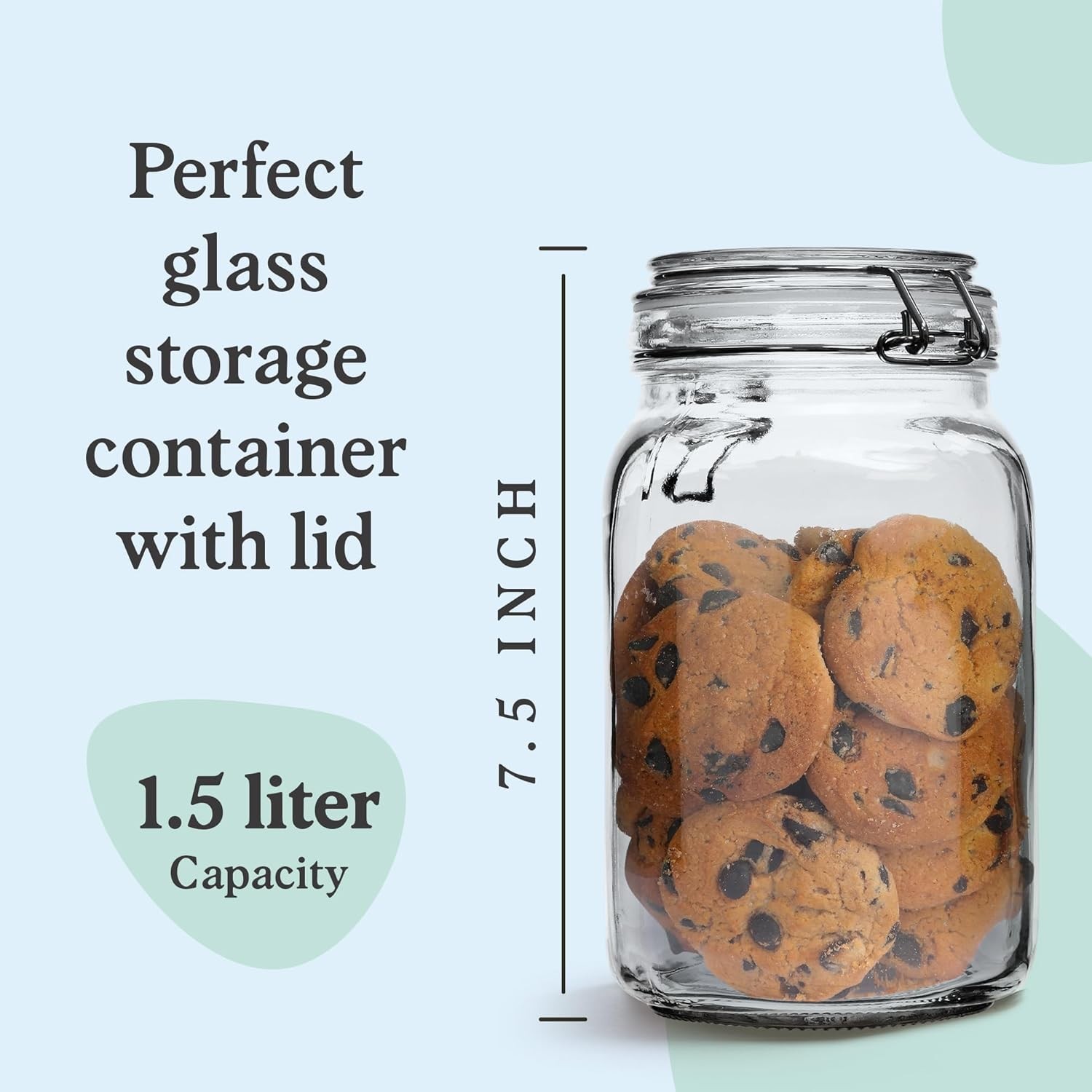 Set of 3 Glass Mason Jar with Airtight Lid 50 Ounces | Glass Storage Container