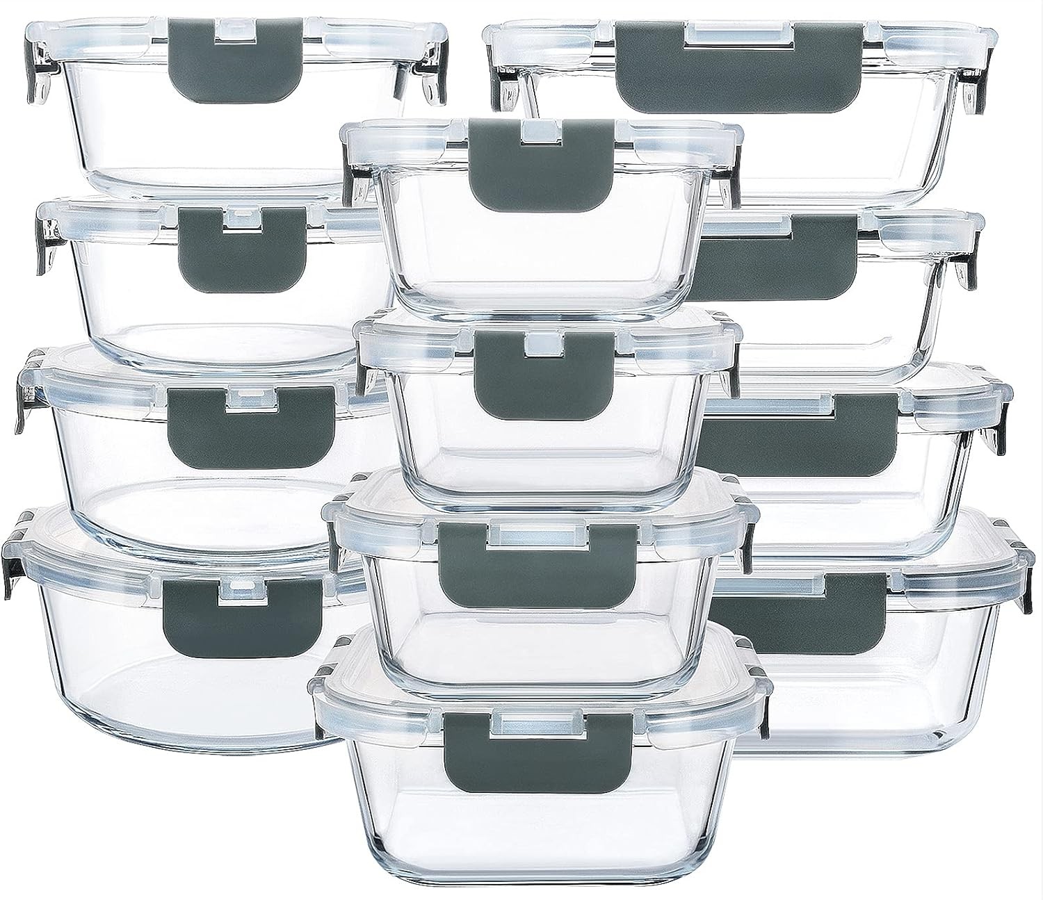 M MCIRCO 24-Piece Glass Food Storage Containers with Upgraded Snap Locking Lids,