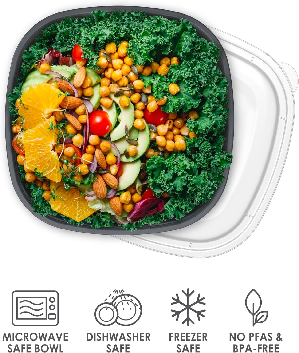 Prep – 1-Compartment Bowls with Custom Fit Lids – Reusable, Microwaveable,