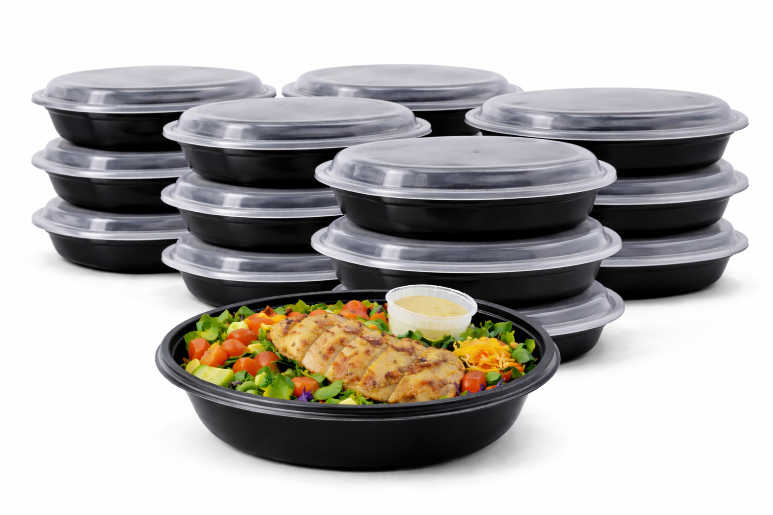 16oz One Time Use Plastic Black BPA Free Food Prep Round Containers