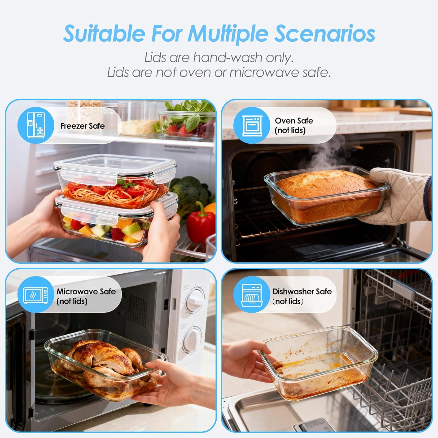 2 Pack 78 Oz / 9.8 Cups Large Glass Food Storage Containers with Lids, Borosilic