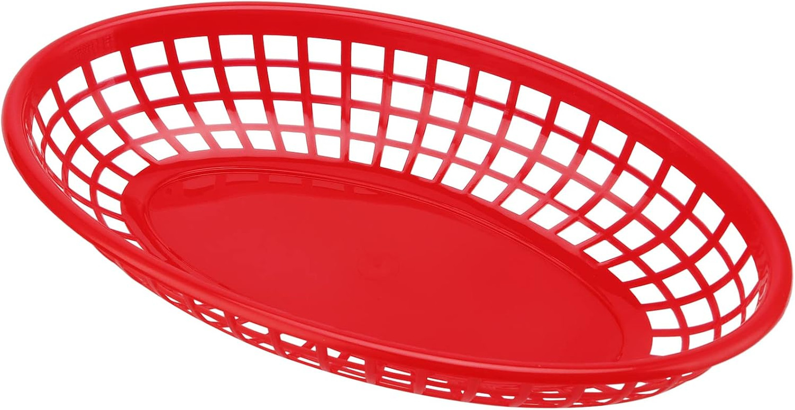 60 Pack 8.9 x 5.5 Inches Red Fast Food Baskets, Plastic Food Serving Baskets, Ov