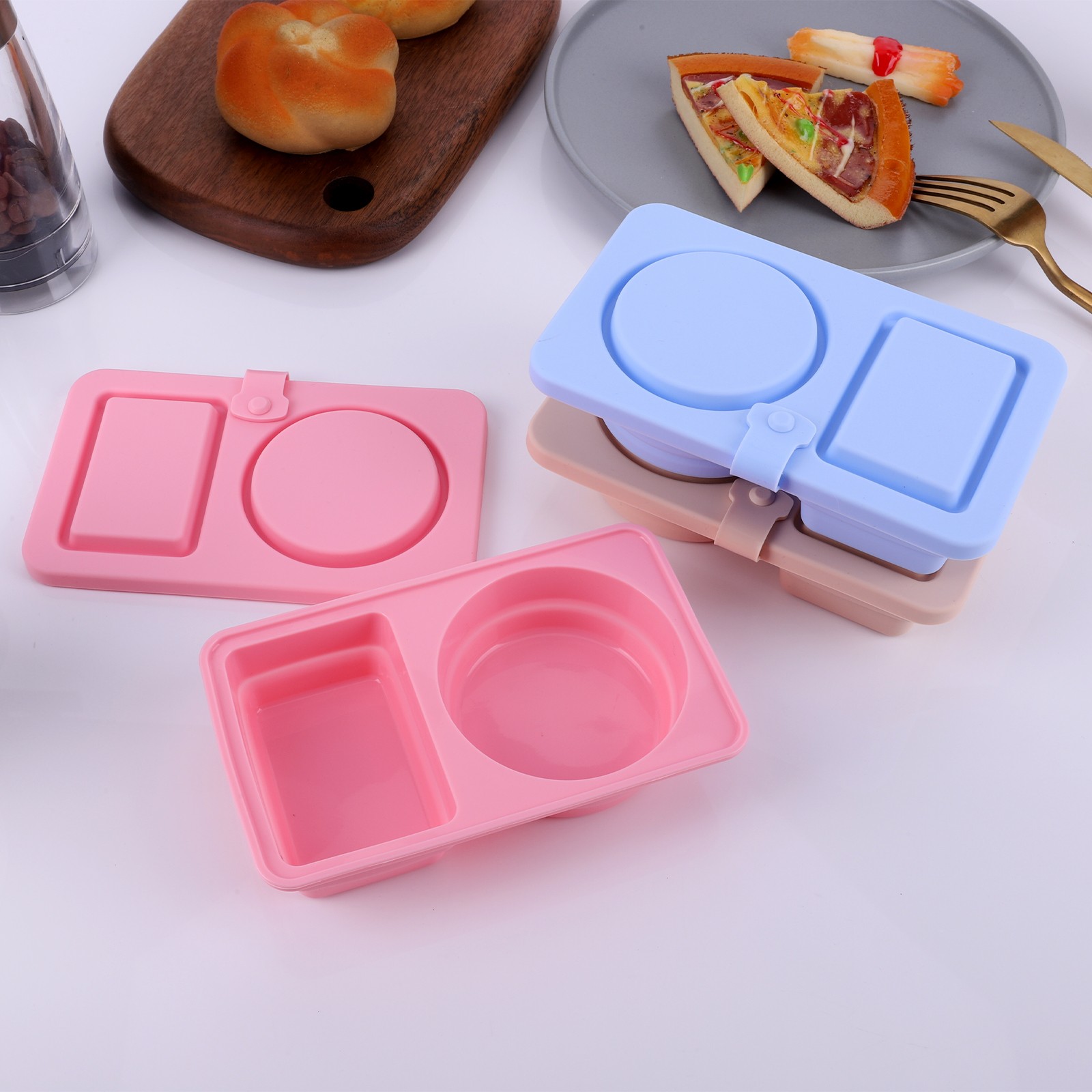 3Pcs 2 Compartment Food Storage Containers Portion Cups for School Work