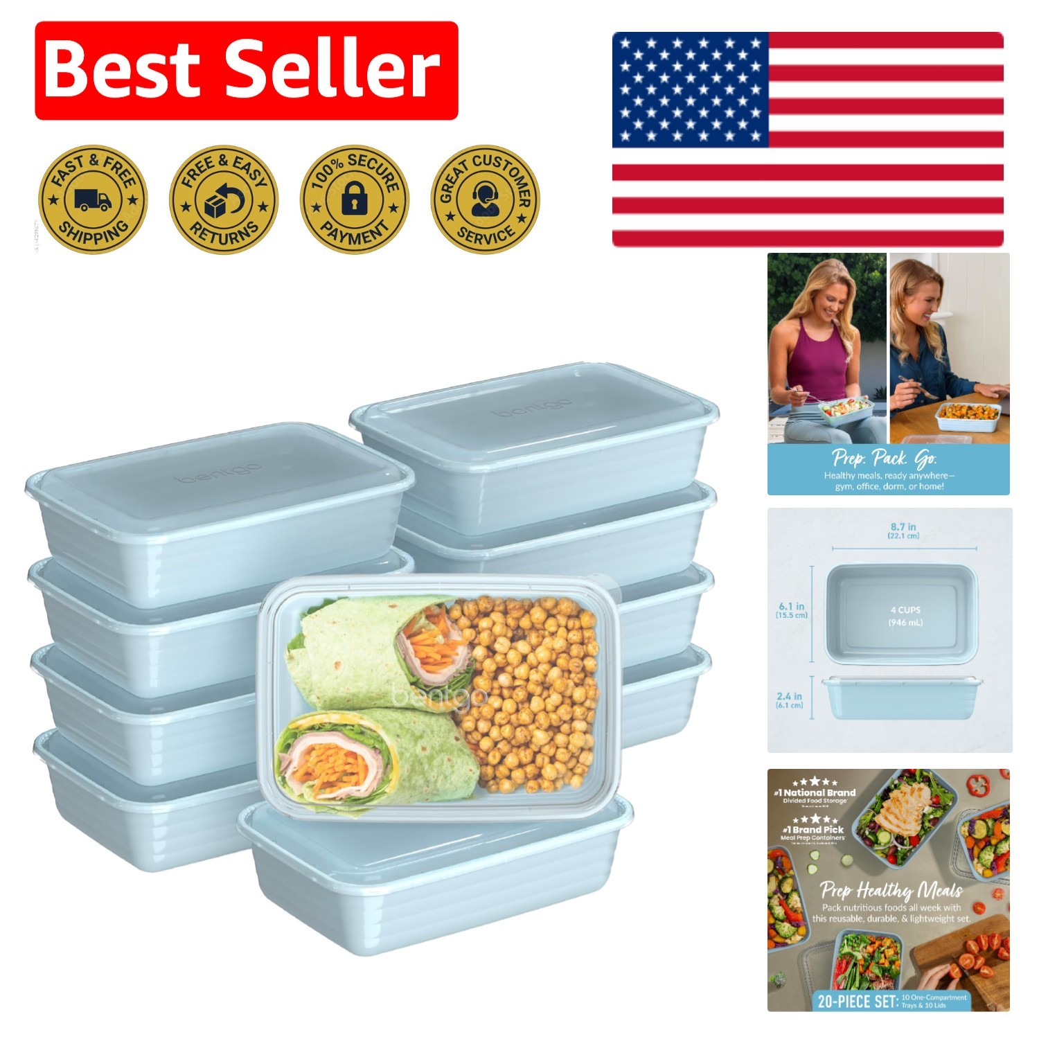 20-Piece BPA Free Reusable Meal Prep Containers – Microwave & Freezer Safe