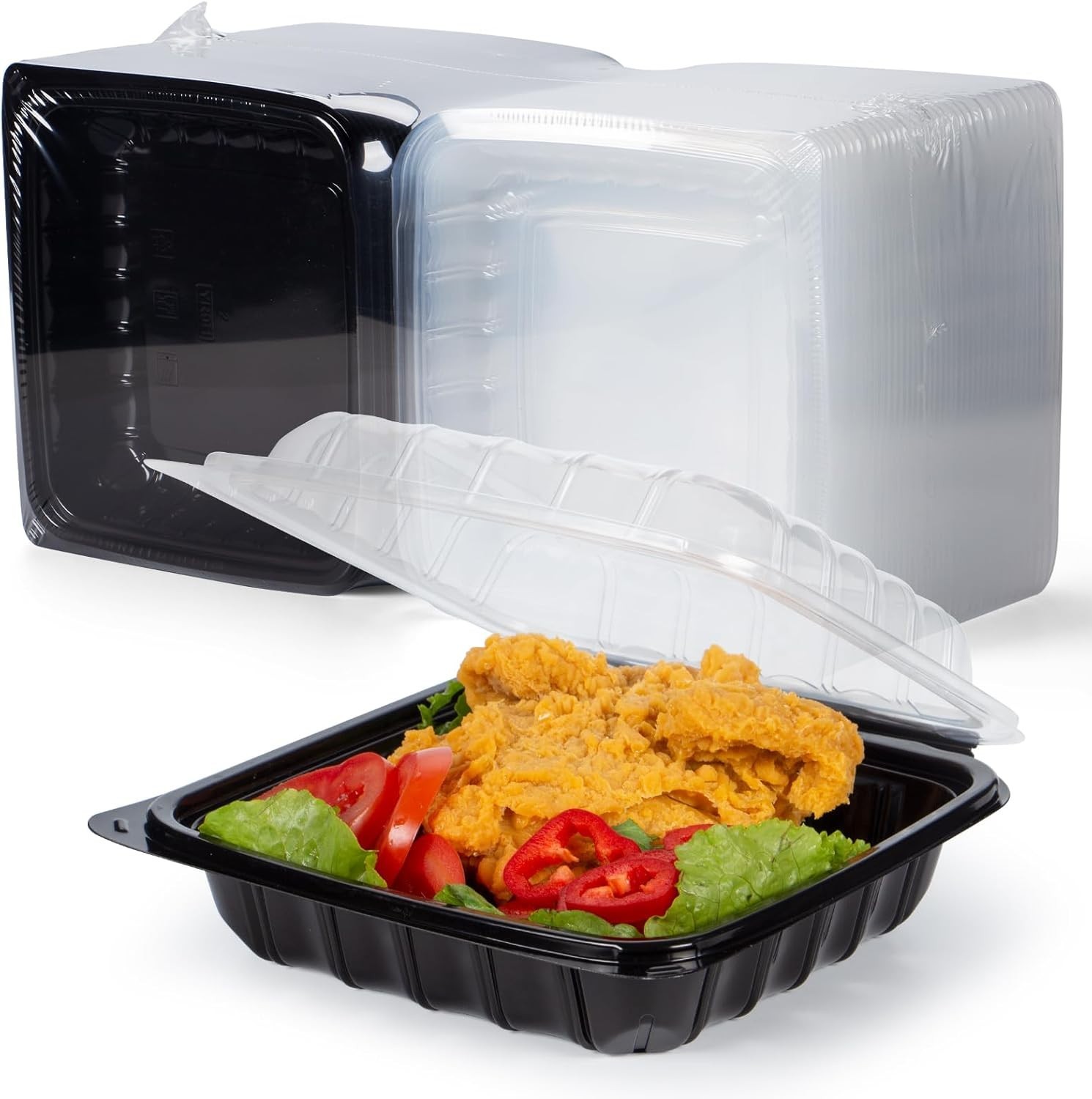 25-Pack 34oz Clamshell Containers | Leakproof, Anti-Fog Lid