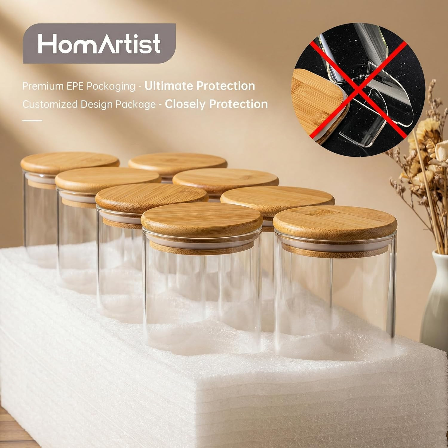 Extra Large Glass Flour and Sugar Storage Containers with Airtight Lids,132 F…