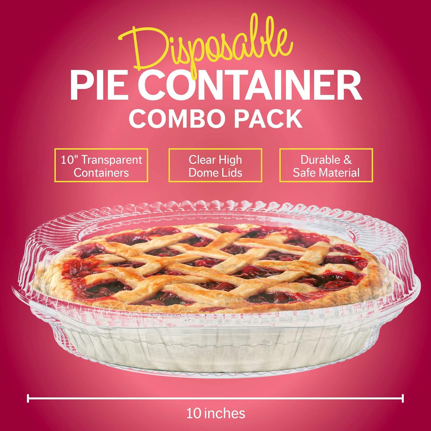 10″ Plastic Disposable Pie Containers with Hinged Locking Lids | 5 round Pie Kee