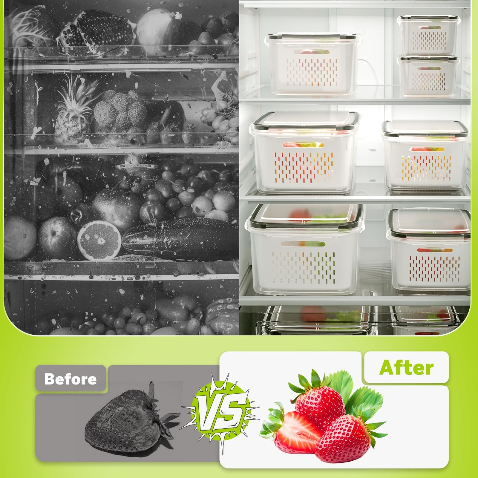 8 Pack Fruit Storage Containers For Fridge, Produce Containers For Fridge With