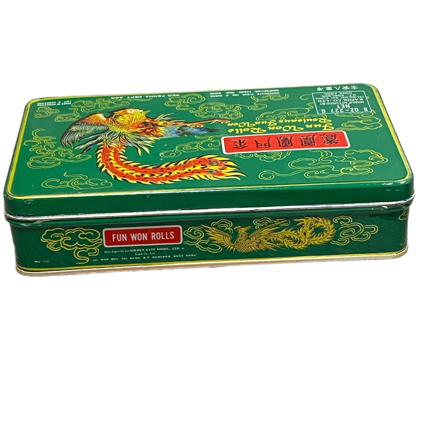 Vintage Kapok Hong Kong Dragon Tin Fun Won Rolls 9” Storage Box