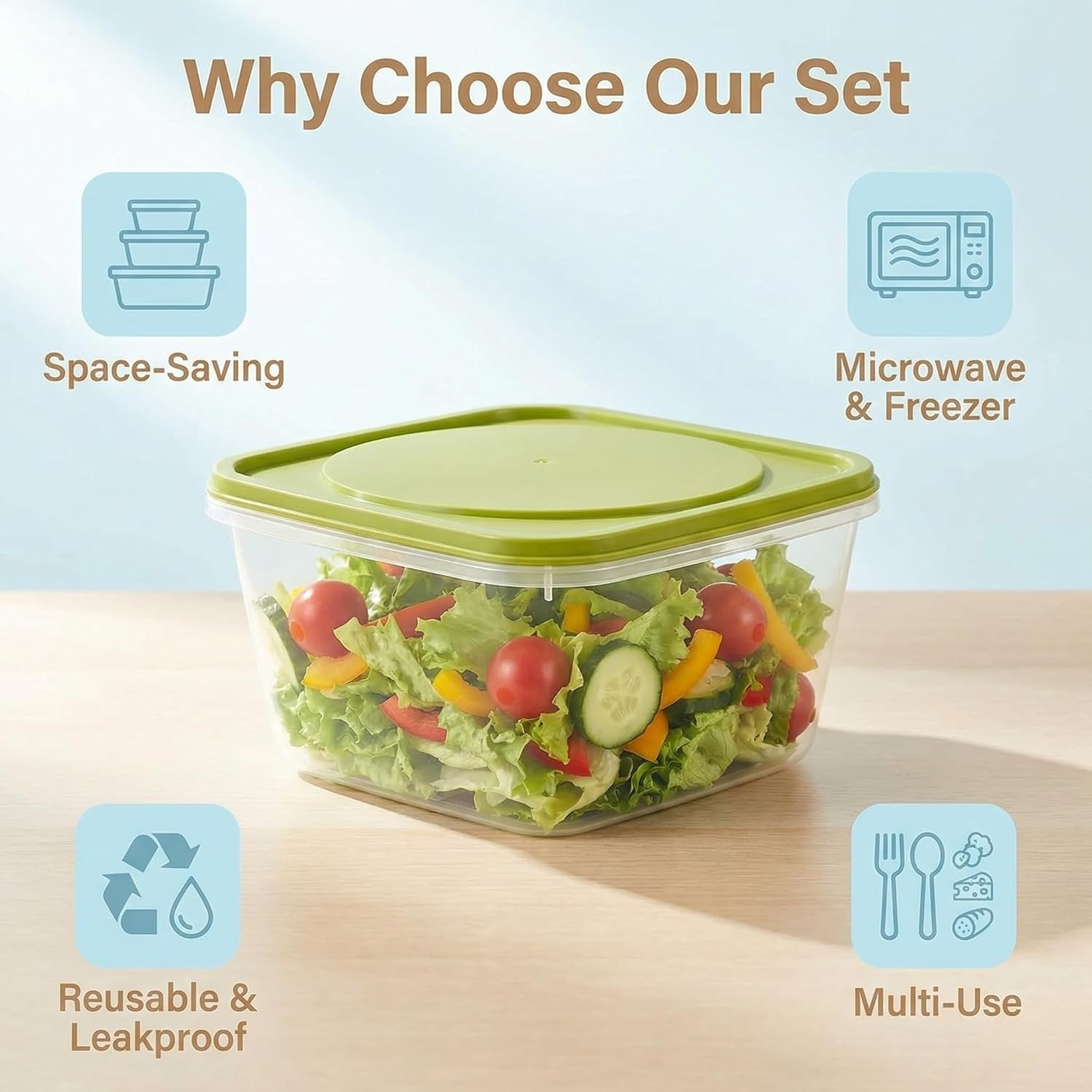 16 Pcs Square Food Storage Containers, Prep Containers Reusable with Plastic Lid