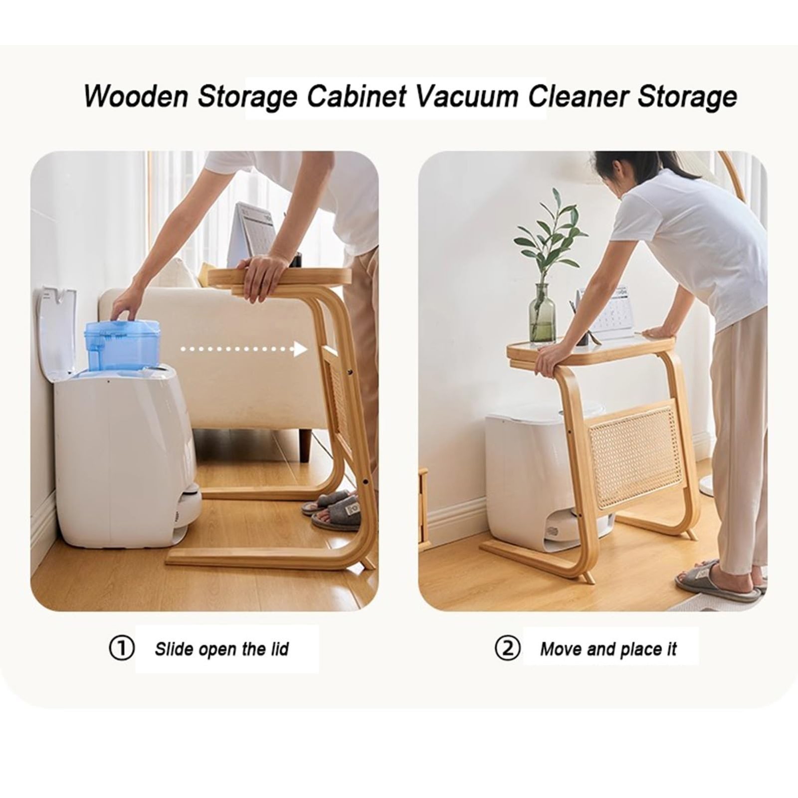 Robot Vacuum Storage Modern Side Tables Cabinet, 27 Inch Tall Bamboo Glass Co…