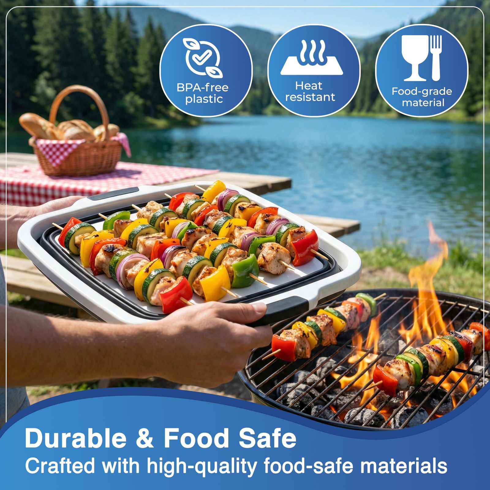 3pcs Barbecue Prep Tub, BBQ Blanket, Meat Shredder Claws | Collapsible 3 in 1…