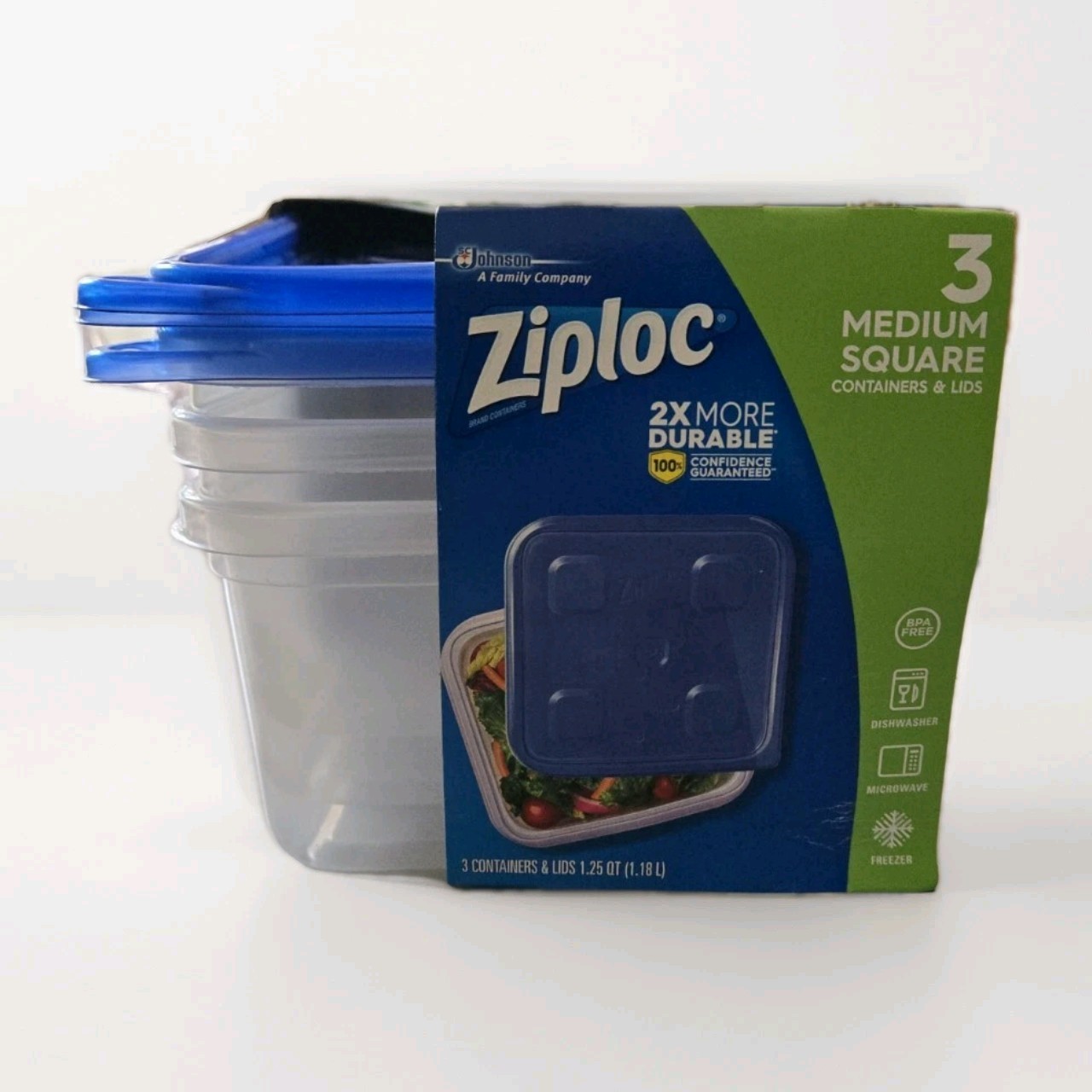 Vintage Ziploc Containers Medium Square 1 Pack 3 Count Clear 1.25 qt NEW 2003
