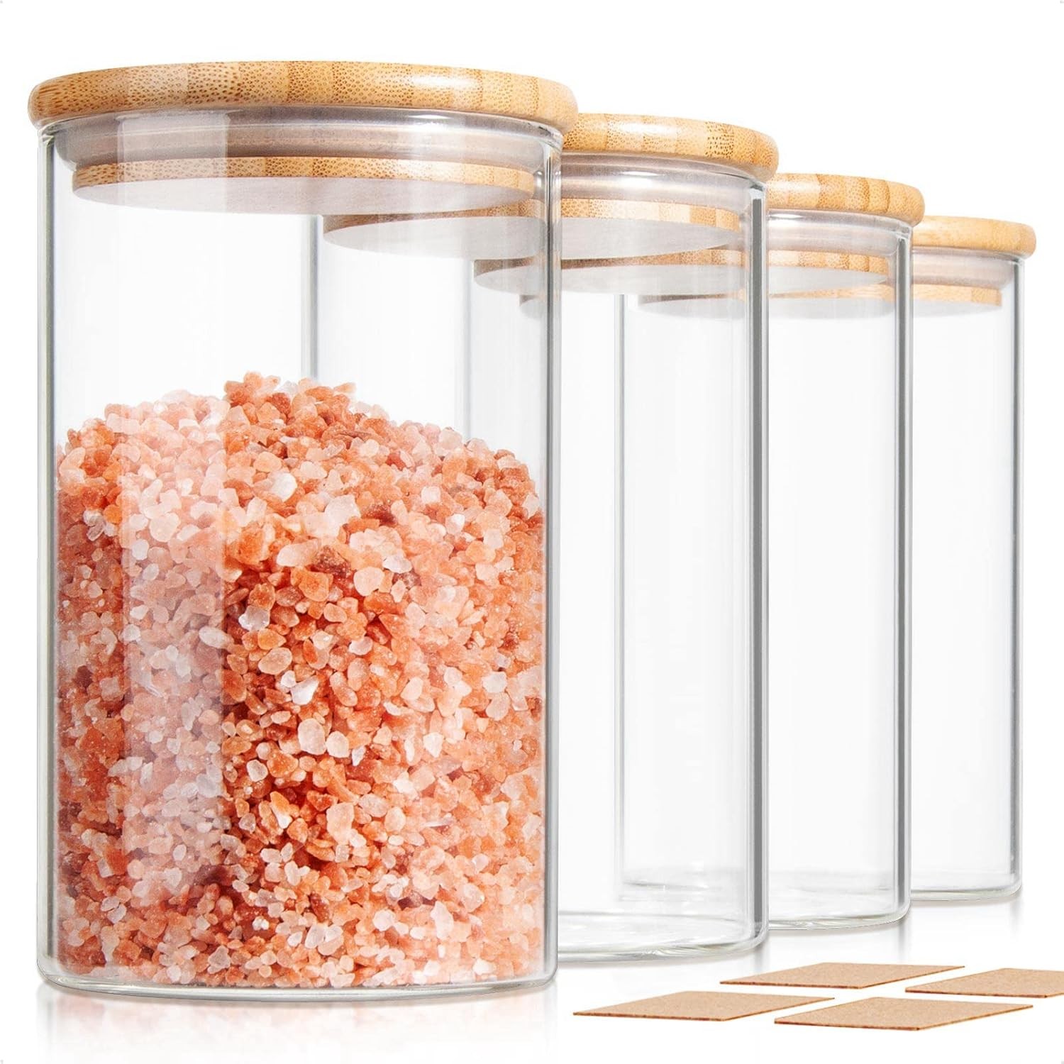 32 FL Oz Glass Jars with Bamboo Lid Set, 4Pack UPGRADE Thick Glass Pantry