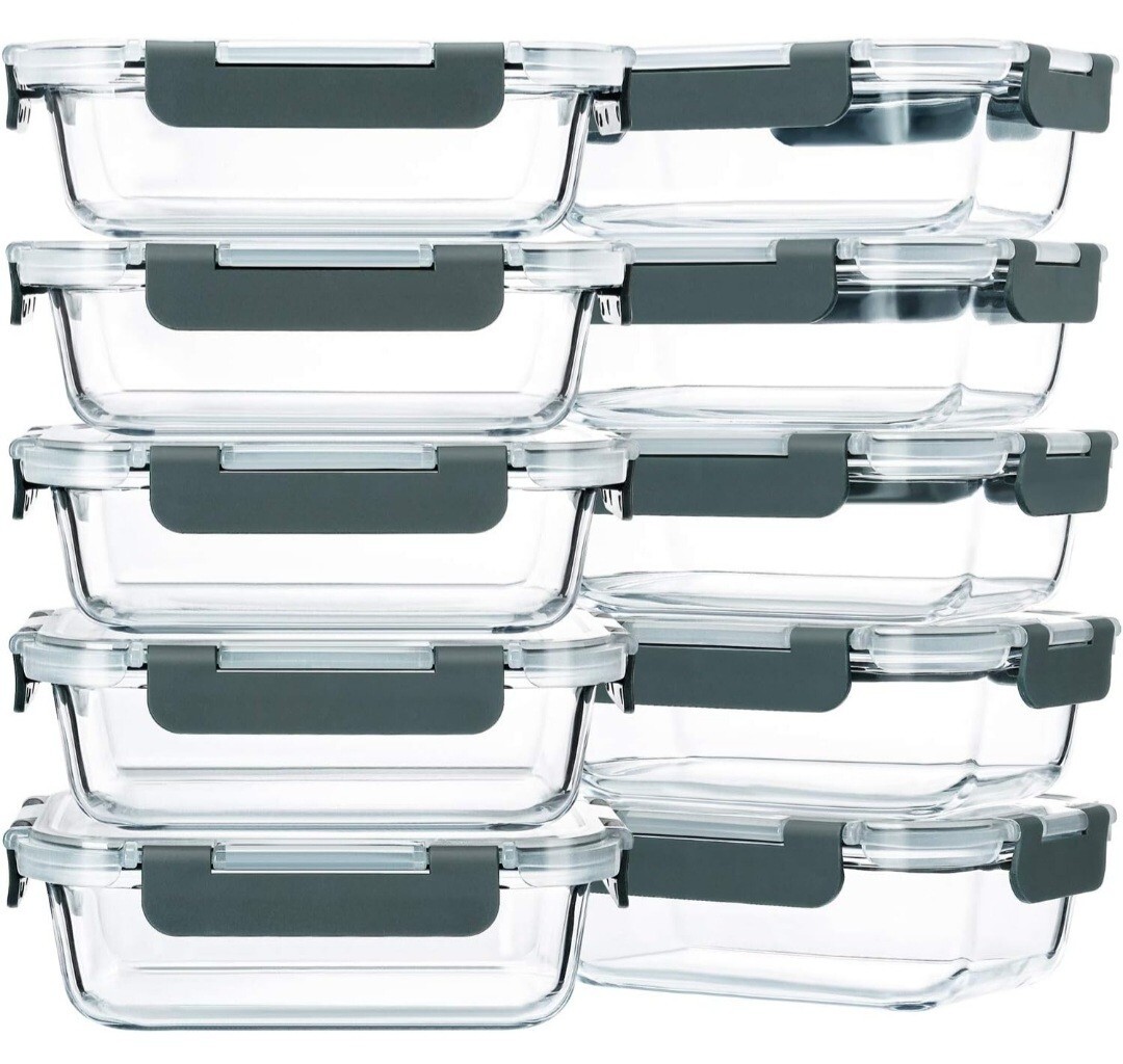 M MCIRCO Glass Meal Prep Containers with Lids 10-Pack Glass Food Storage