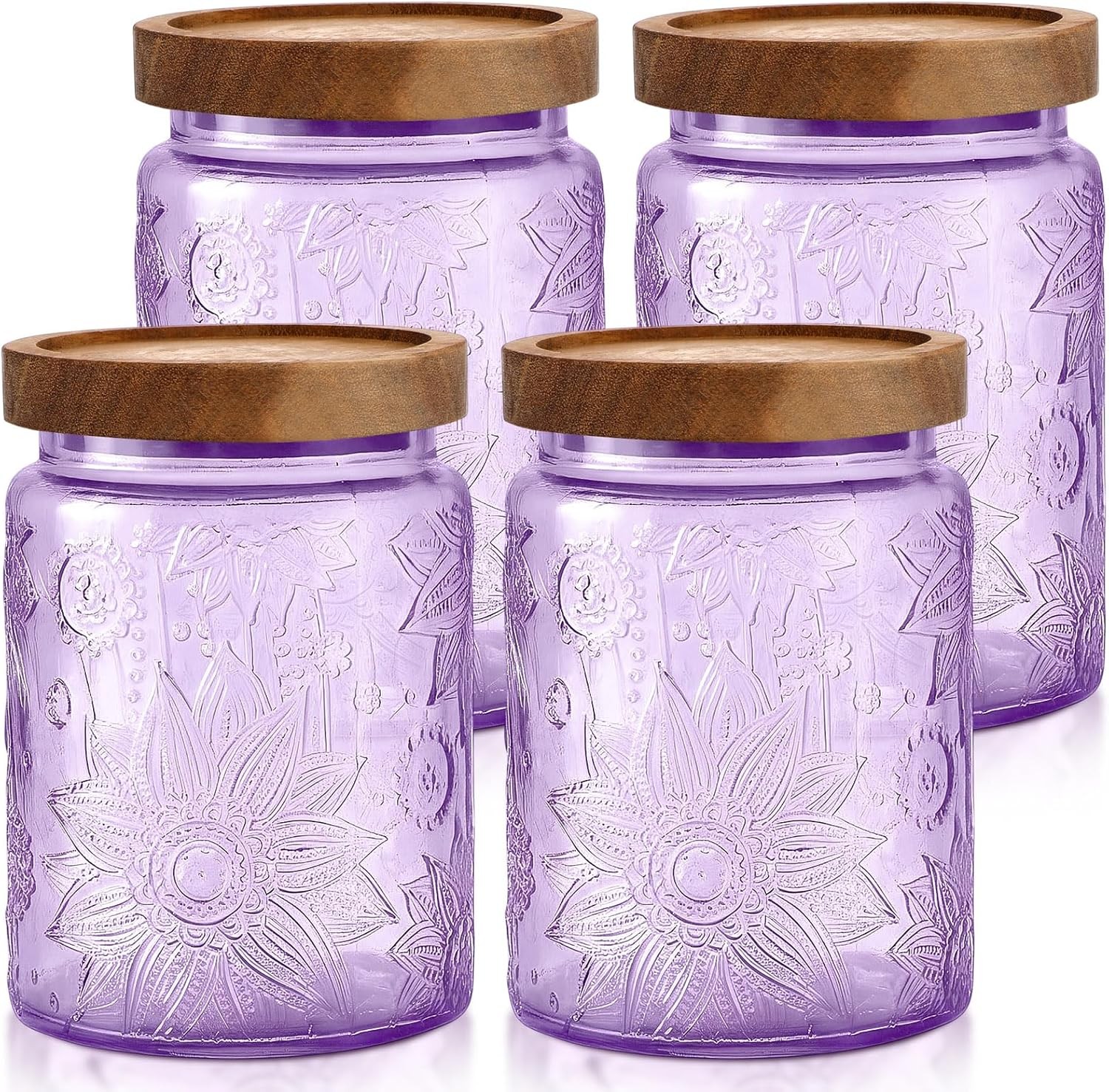 4 Pcs Vintage Purple Glass Storage Jars 23.7 oz Mason Jar Canister with Wood
