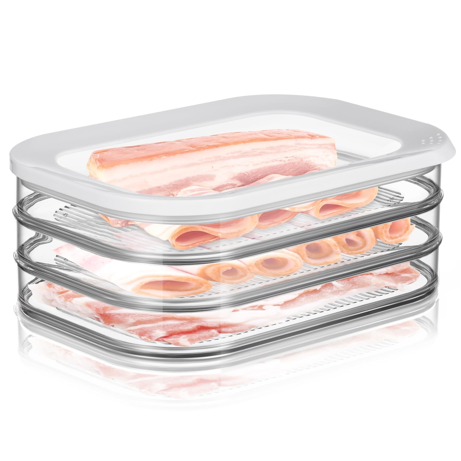 Tioncy 17oz Deli Meat Container for Fridge Modula Rounded white and clear
