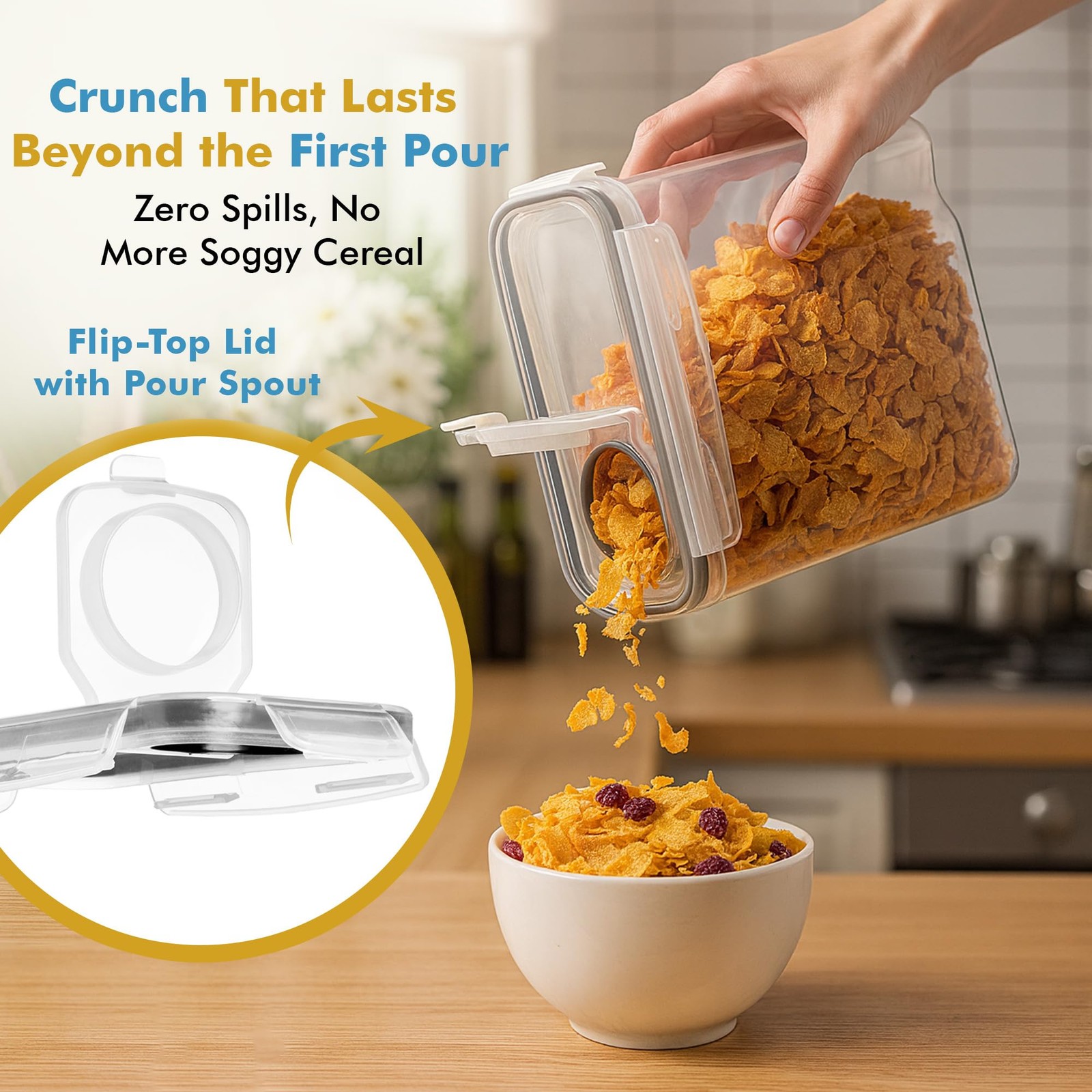 2 Pack (15.4 Oz Cereal Capacity) Small Airtight Cereal Containers Storage w/Lids