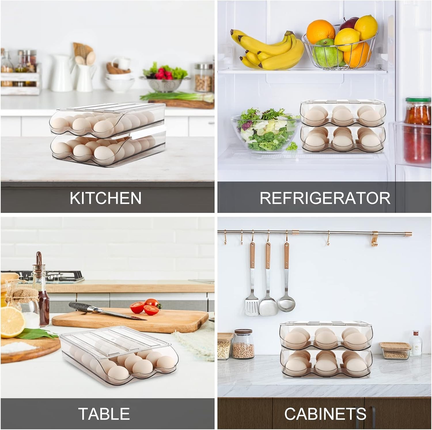 Egg Holder for Fridge, Automatically Rolling Egg Storage Container 2 Rack