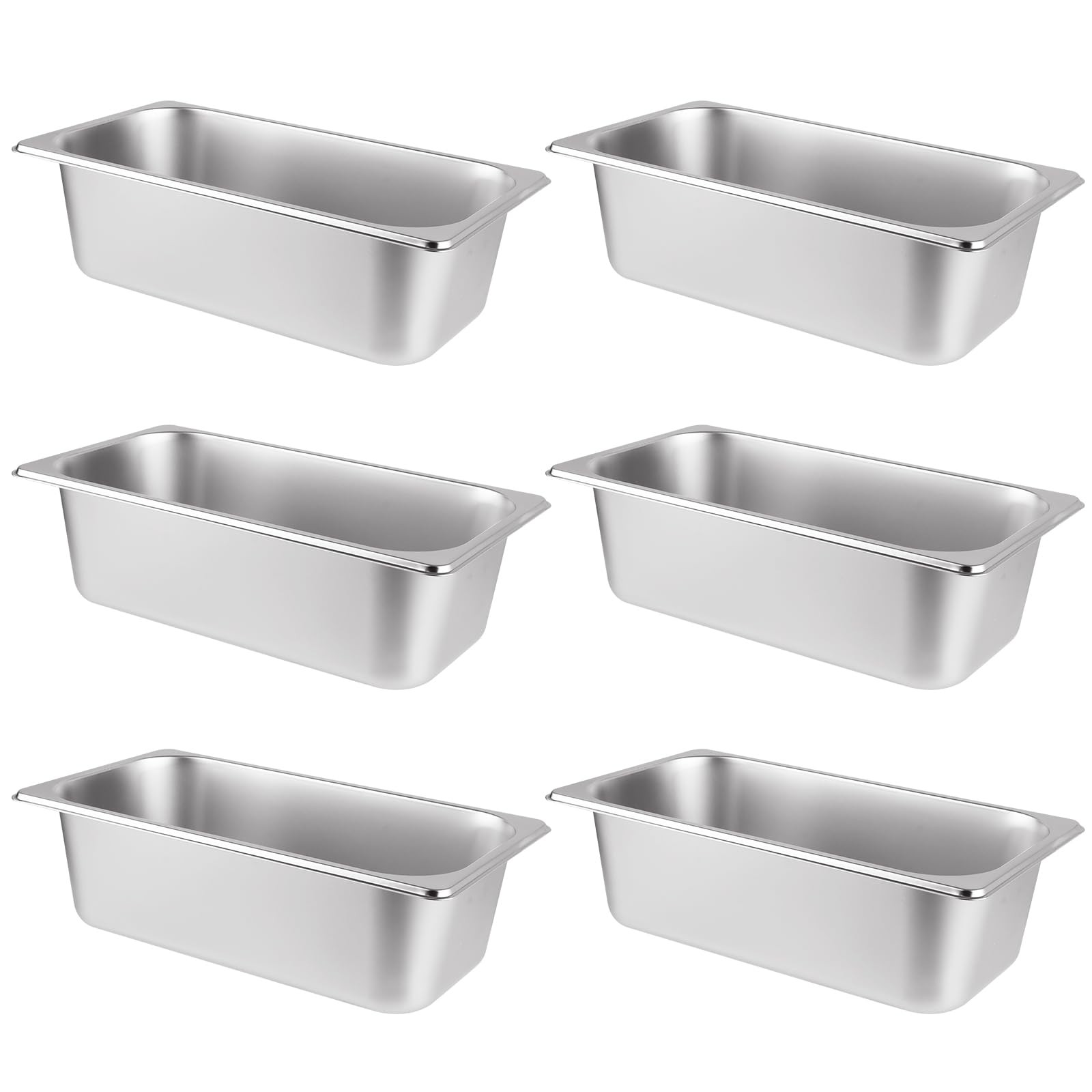6PCS Hotel Pans Stainless Steel Steam Table Pan 1/3 Size 4 Inch Deep Steam Pa…