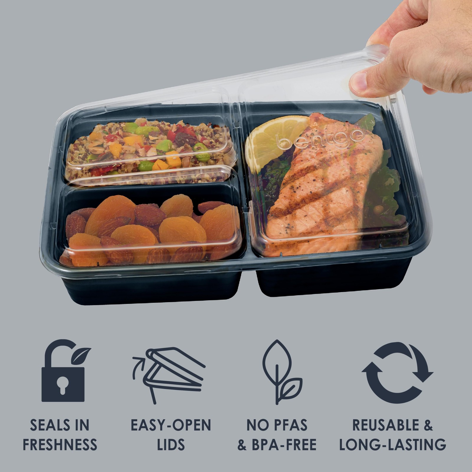 Prep – 20-Piece 3-Compartment Reusable Meal Prep Containers with Lids, PFAS &…