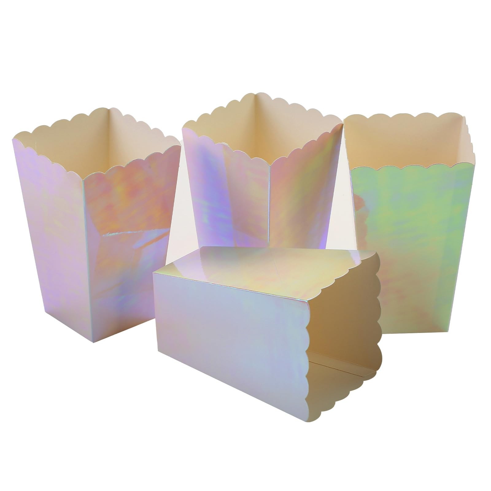 Pink Iridescent Disposable Popcorn Boxes 6.3 Inches Tall Holographic Party De…